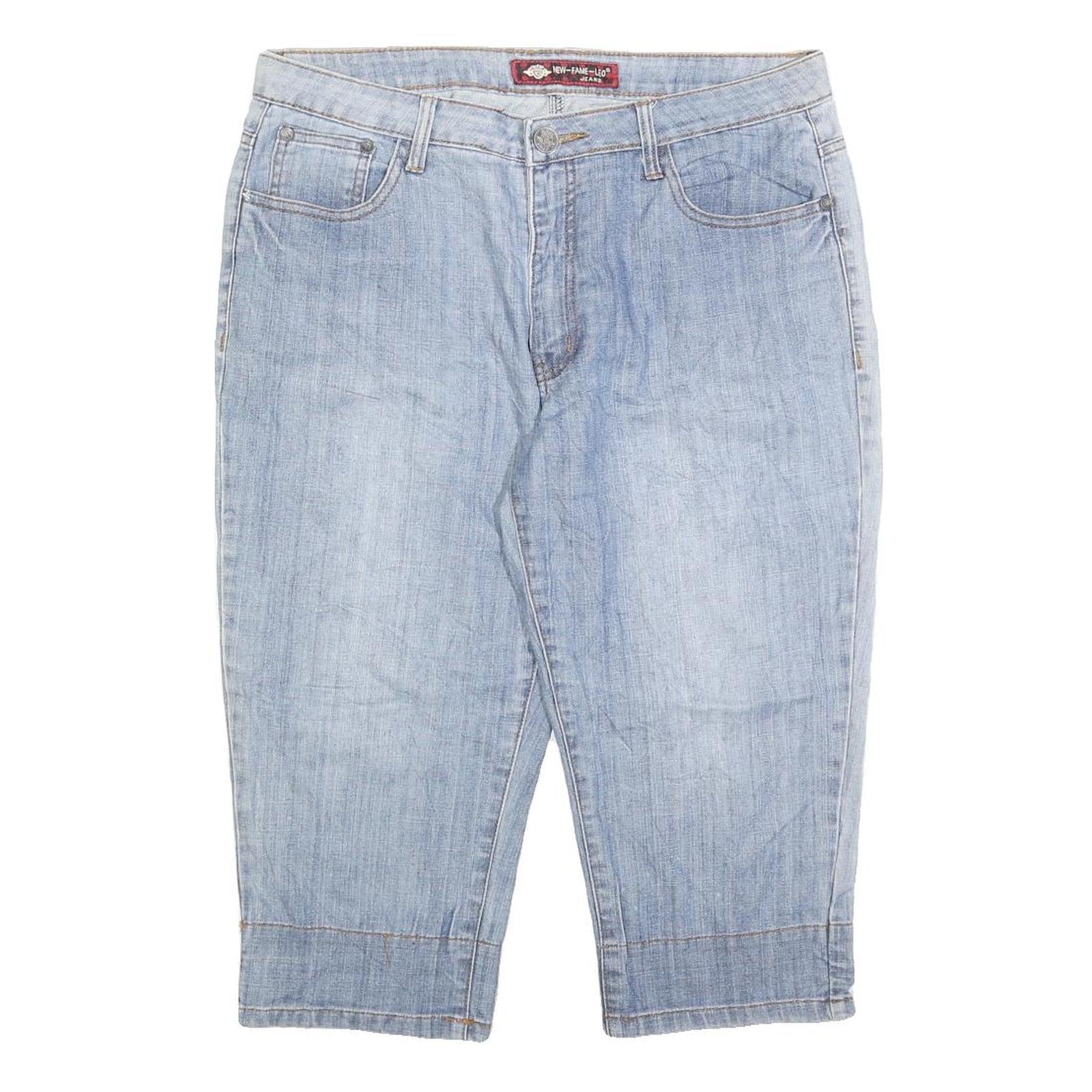 NEW FAME LEO Mens Light Blue Denim Casual Shorts L W34 Star Embroidery Refurbished - N/A refurbished available on Cerqular