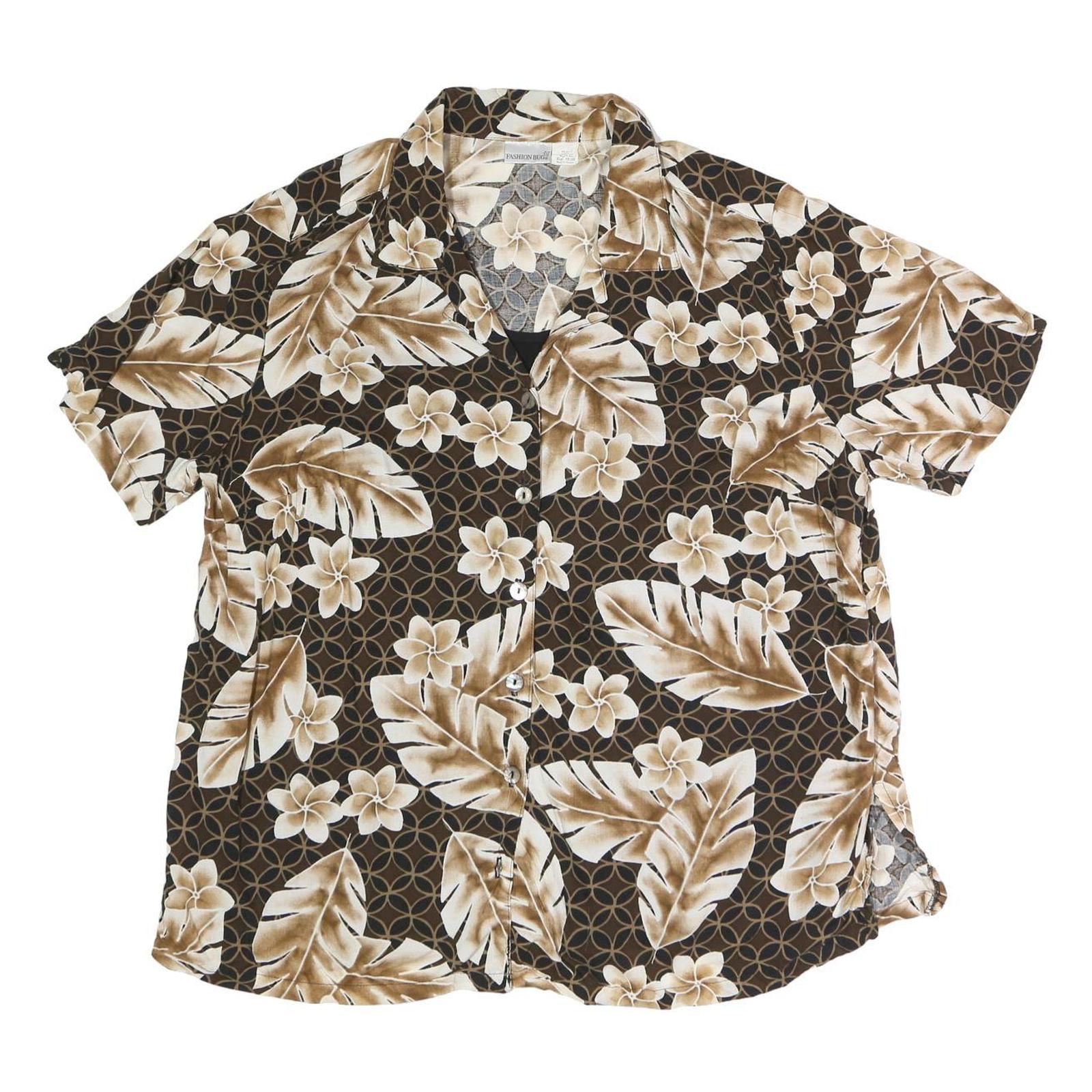 FASHION BUG Womens Brown & Cream Floral Print Shirt Short Sleeve Collared UK 18 Refurbished - N/A refurbished available on Cerqular