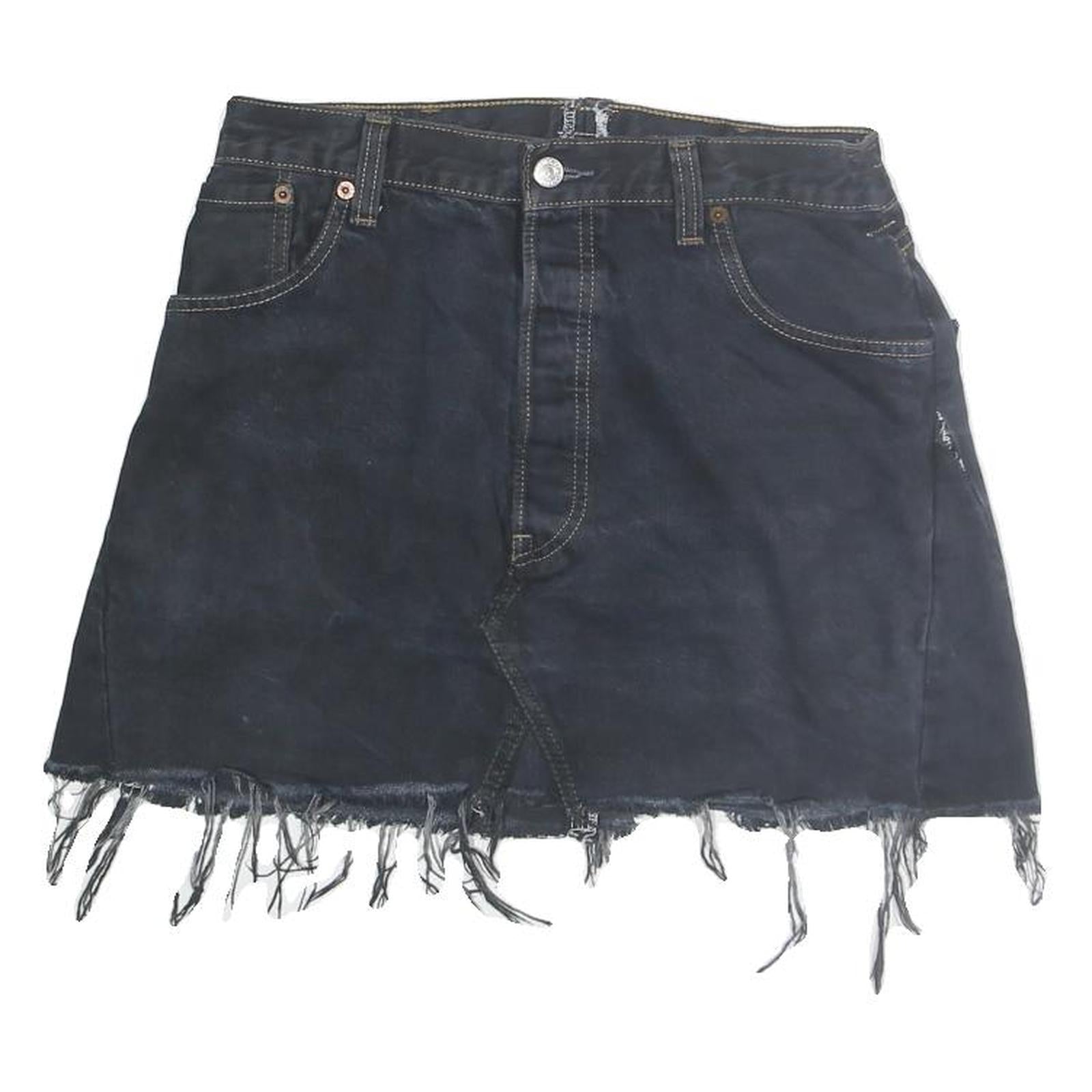 Womens Black Cotton Denim Mini Skirt Raw Hem Frayed Edge Size M Casual Refurbished - N/A refurbished available on Cerqular