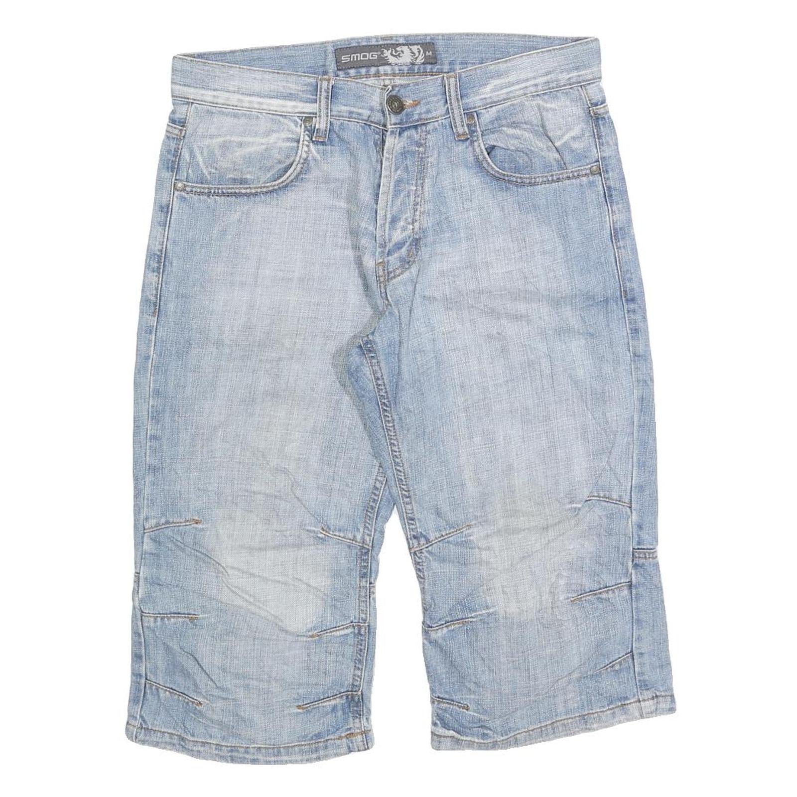 SMOG Mens Light Blue Denim Casual Shorts M W32 Cotton Blend Stitch Detail Refurbished - N/A refurbished available on Cerqular