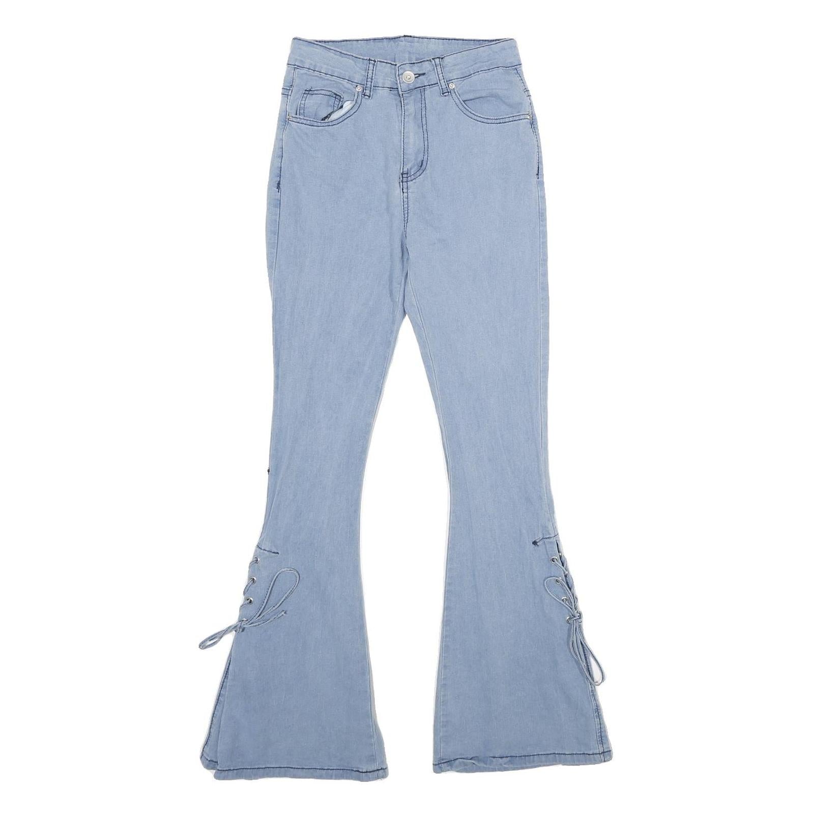 Light Blue Womens Regular Fit Flared Cotton Blend Denim Jeans W24 L29 Lace-Up Refurbished - N/A refurbished available on Cerqular