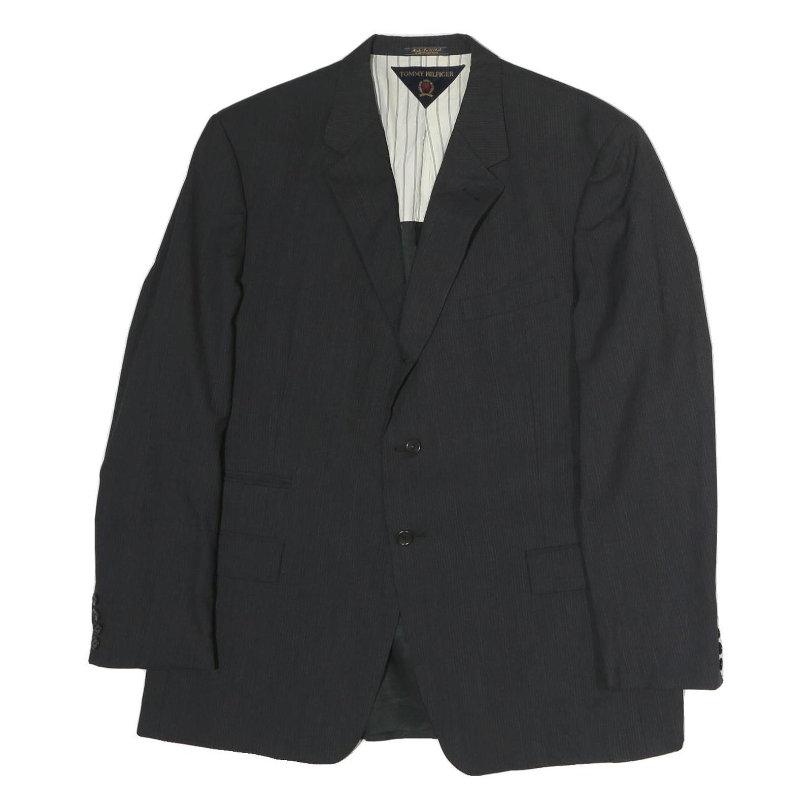 TOMMY HILFIGER Mens Black Button Jacket L Cotton Plain Classic Formal Blazer Refurbished - N/A refurbished available on Cerqular