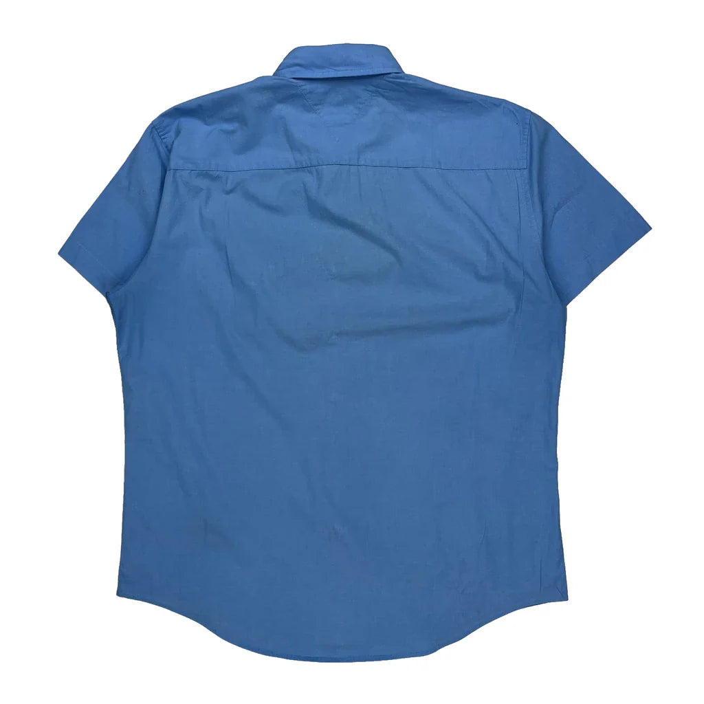 Tommy Hilfiger Slim Fit Short Sleeve Shirt - XL Blue Cotton Refurbished - Thrifted (note: this is a term often used to describe second- refurbished available on Cerqular