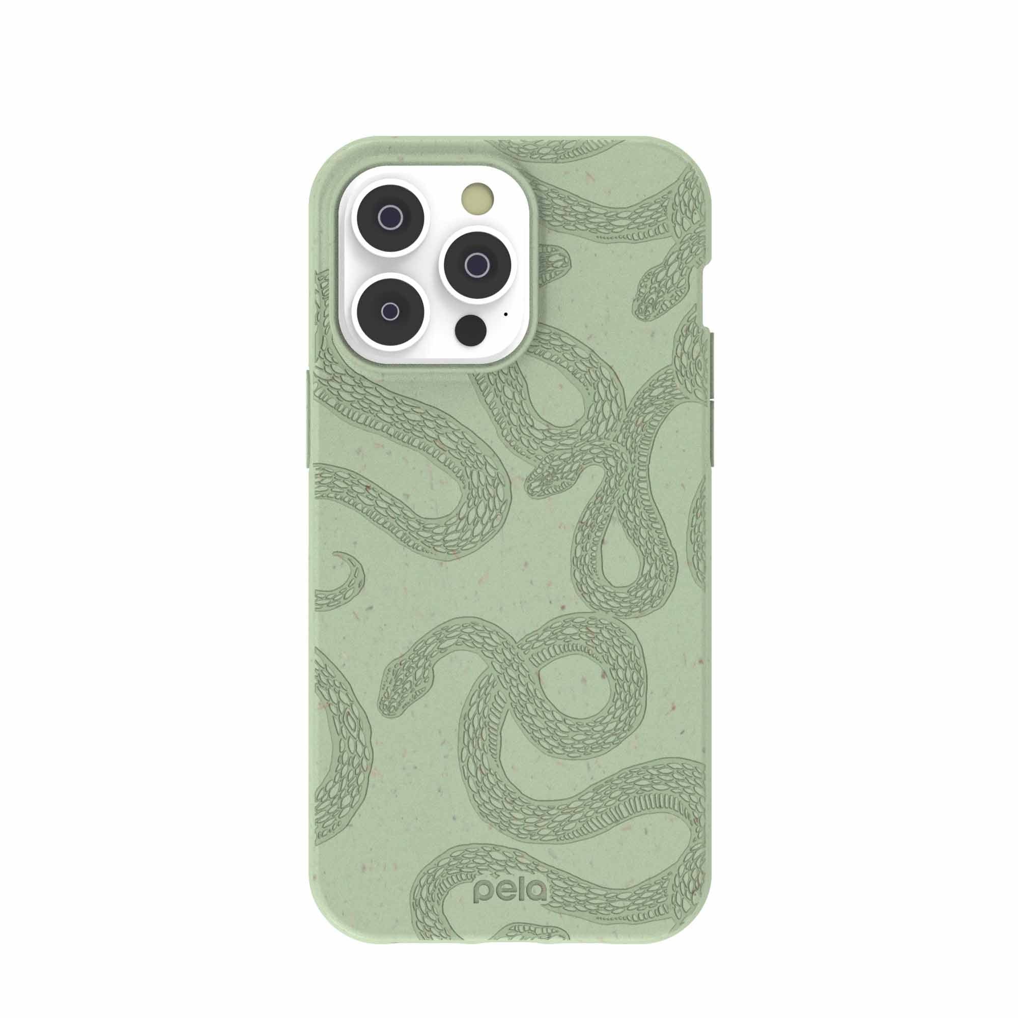 Sage Green Snaky iPhone 14 Pro Max Case Refurbished - Pela Case refurbished available on Cerqular
