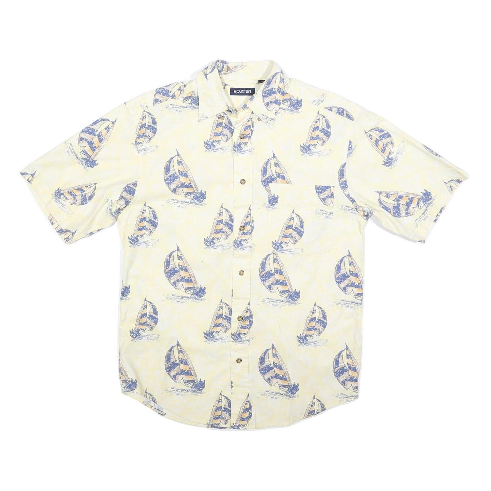 PURITAN Mens Yellow & Blue Patterned Casual Shirt S Cotton Summer Style Refurbished - N/A refurbished available on Cerqular