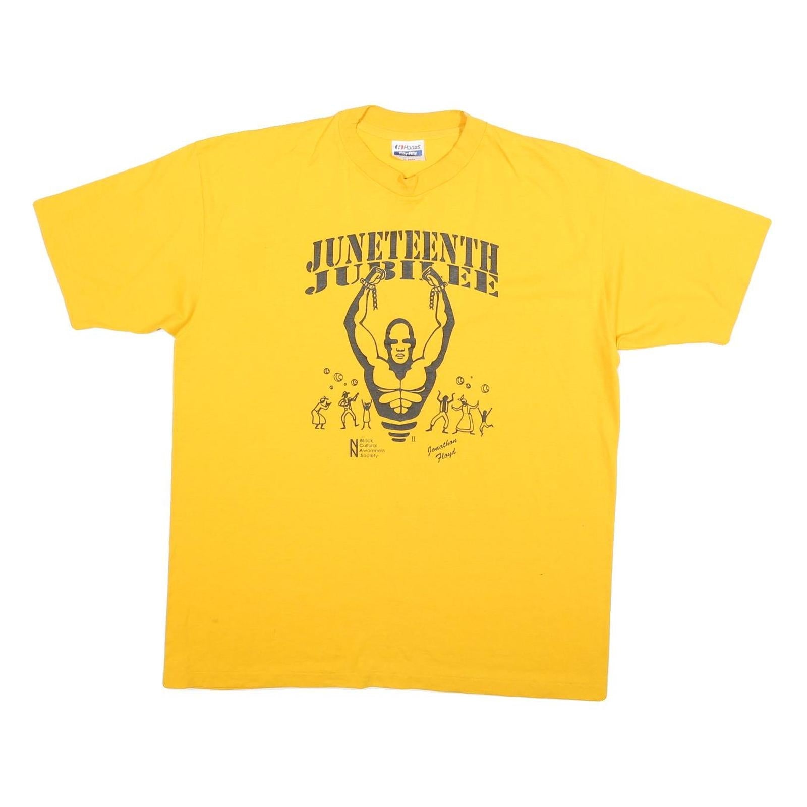 HANES Mens Yellow Juneteenth Jubilee Graphic T-Shirt XL Crew Neck Short Sleeve Refurbished - N/A refurbished available on Cerqular