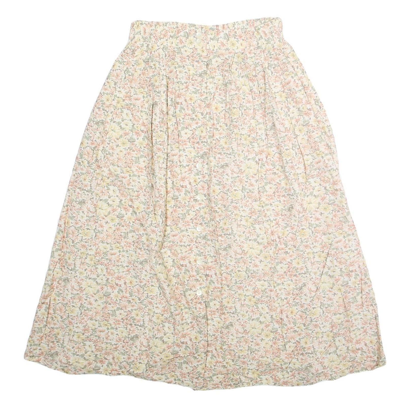 LONDON FOG Womens Cream Floral Midi Cotton Blend Pleated Skirt M Summer Casual Refurbished - N/A refurbished available on Cerqular