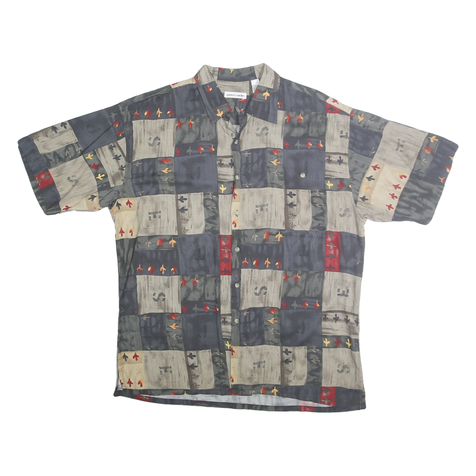 PIERRE CARDIN Mens Grey & Beige Rayon Shirt L Short Sleeve Button Casual Summer Refurbished - N/A refurbished available on Cerqular