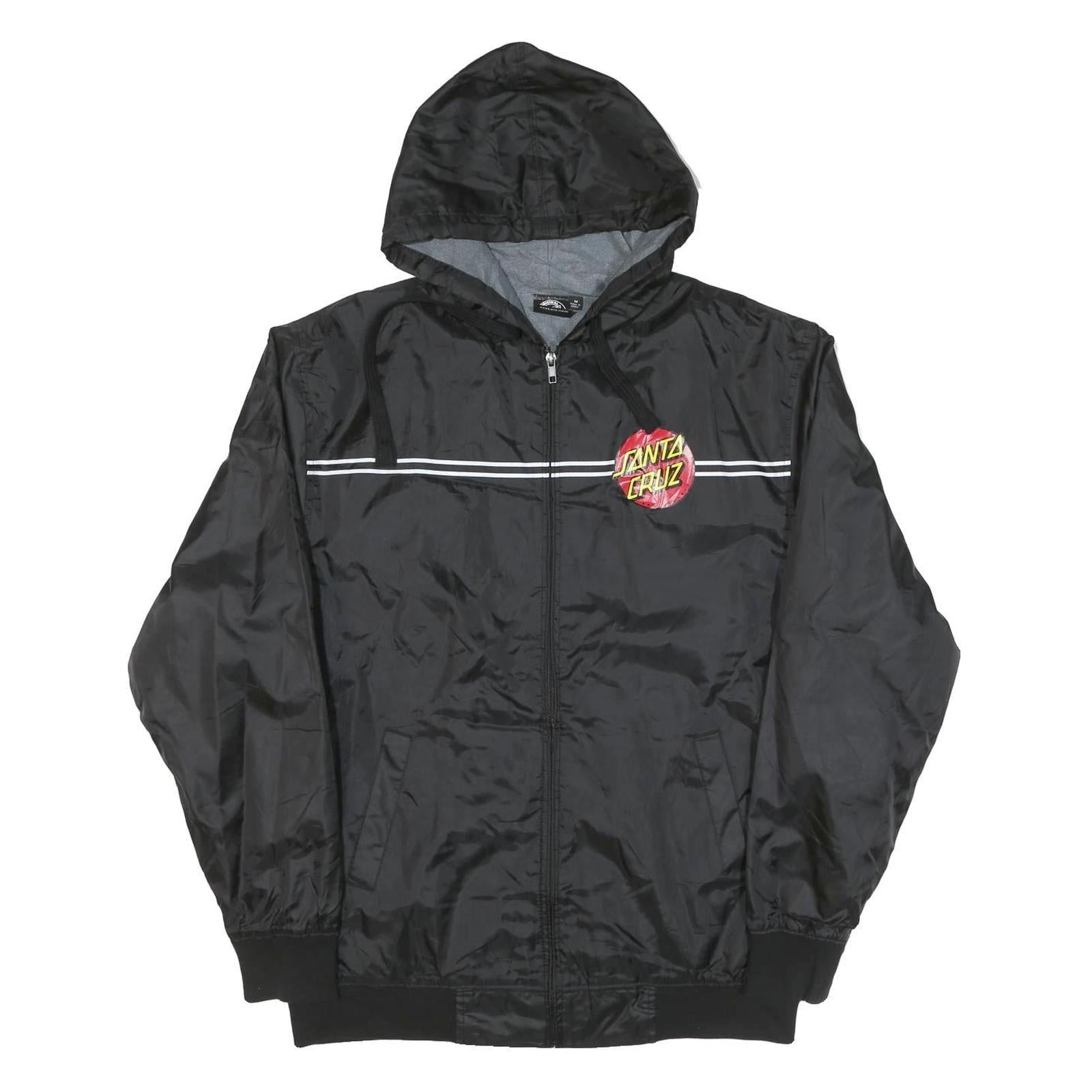 SANTA CRUZ Mens Black Nylon Logo Zip Hooded Jacket M Plain Streetwear Refurbished - N/A refurbished available on Cerqular
