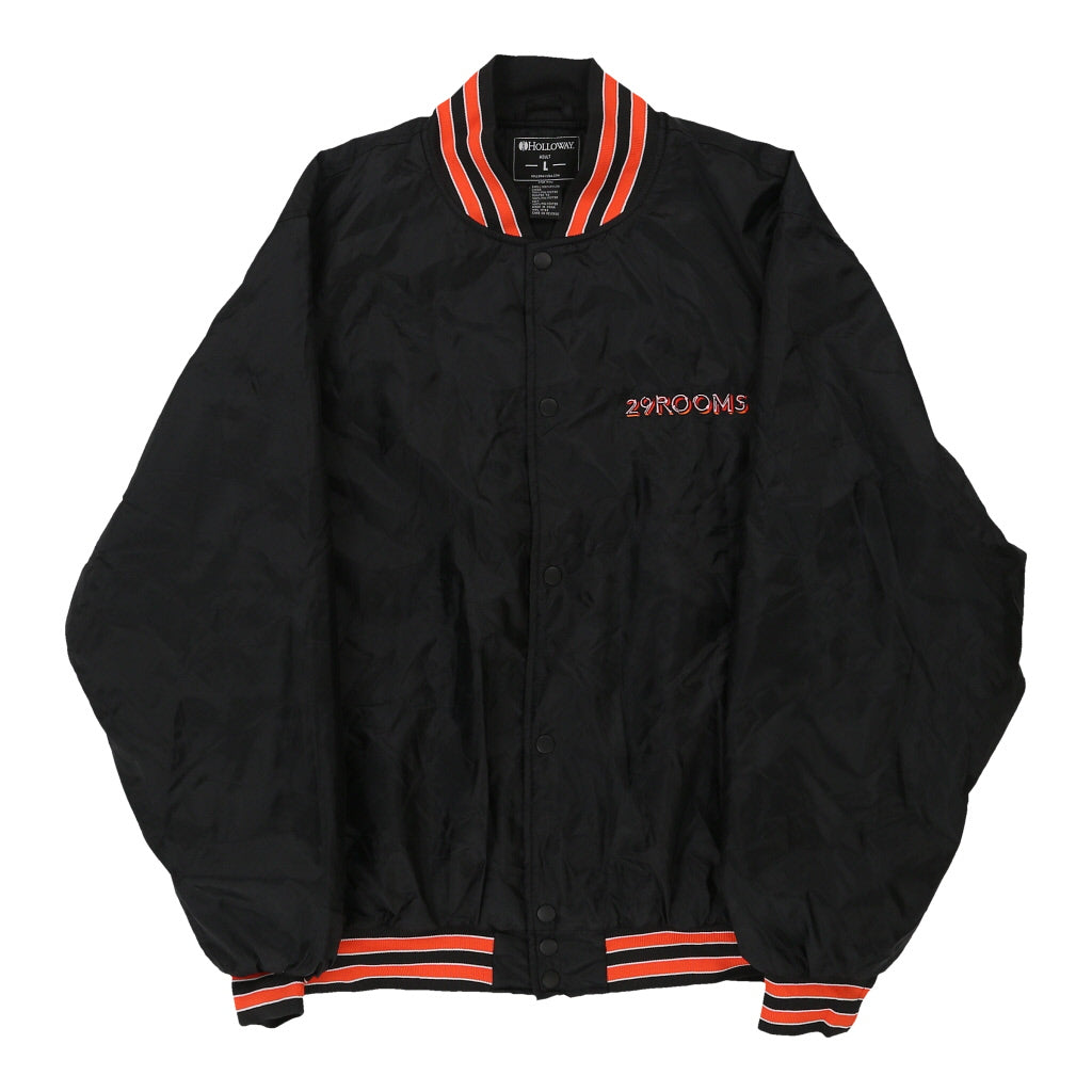 Holloway Varsity Jacket - Large Black Polyester | Size: large Refurbished - Thrifted (note: this is a term often used to describe second- refurbished available on Cerqular