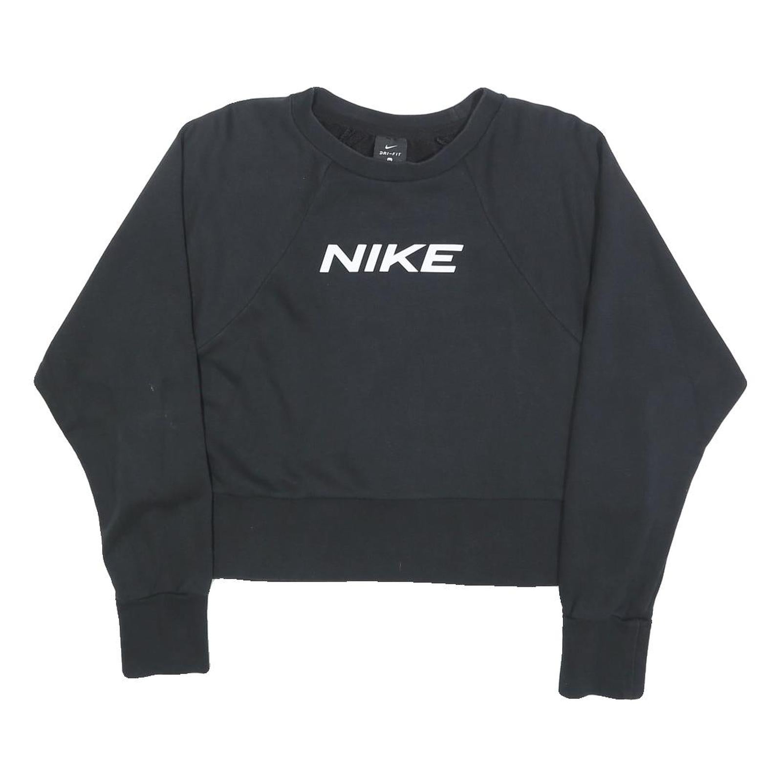NIKE Womens Black Crew Neck M Logo Print Cotton Blend Sweatshirt Pullover Refurbished - N/A refurbished available on Cerqular