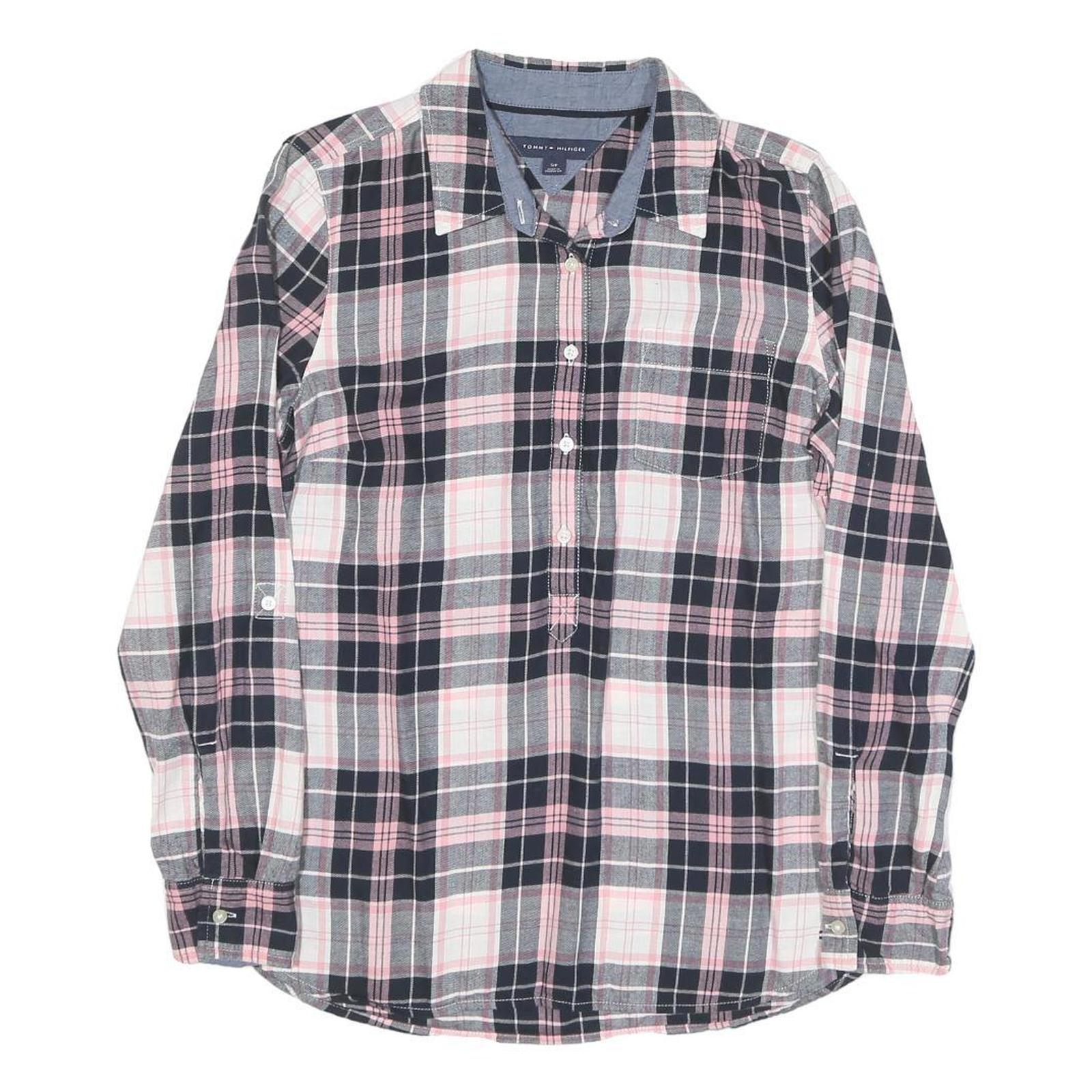 TOMMY HILFIGER Womens Pink & Black Checked Shirt S Casual Cotton Blend Refurbished - N/A refurbished available on Cerqular