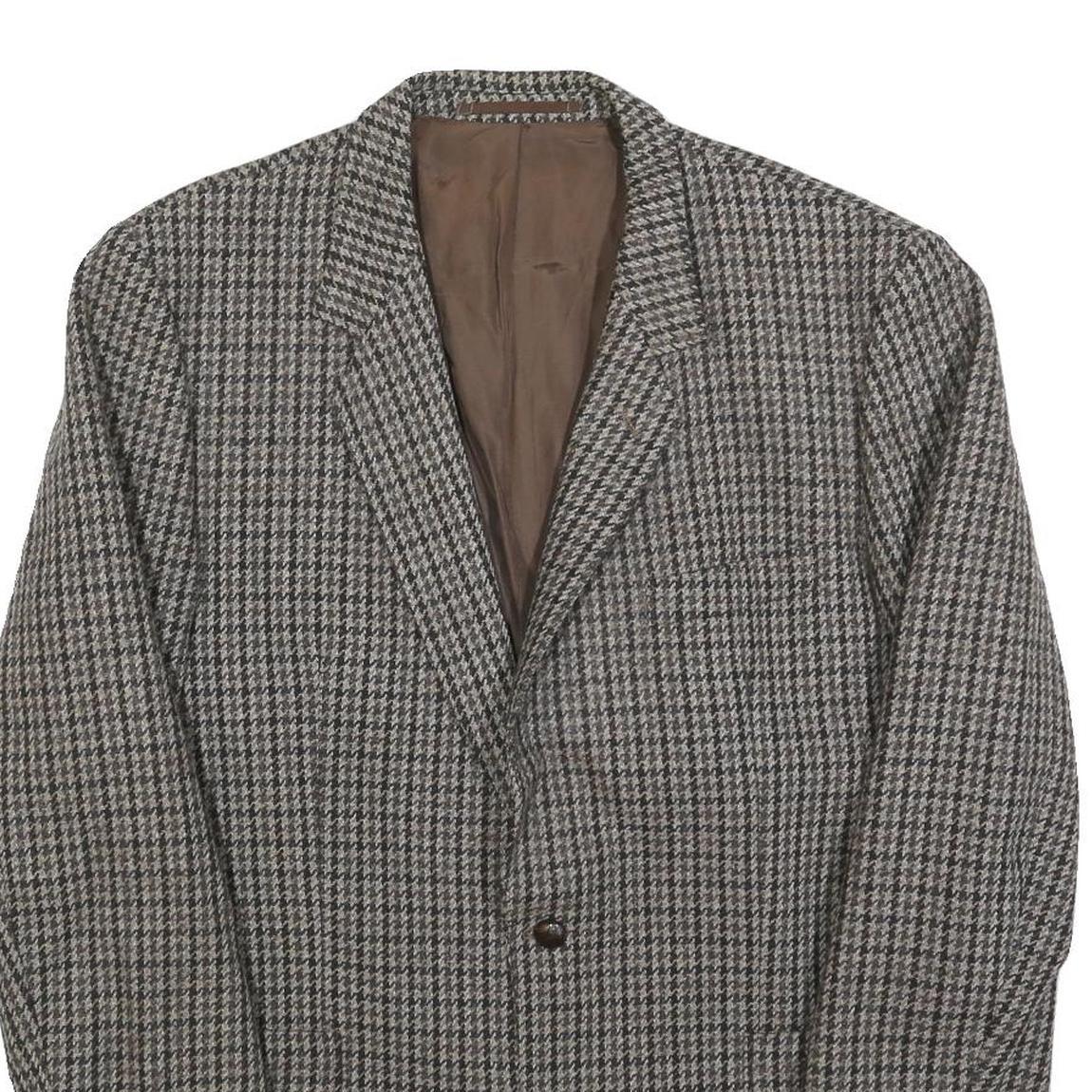 FREY Mens Brown & Grey Houndstooth Button Jacket L Woven Classic Tailored Refurbished - N/A refurbished available on Cerqular