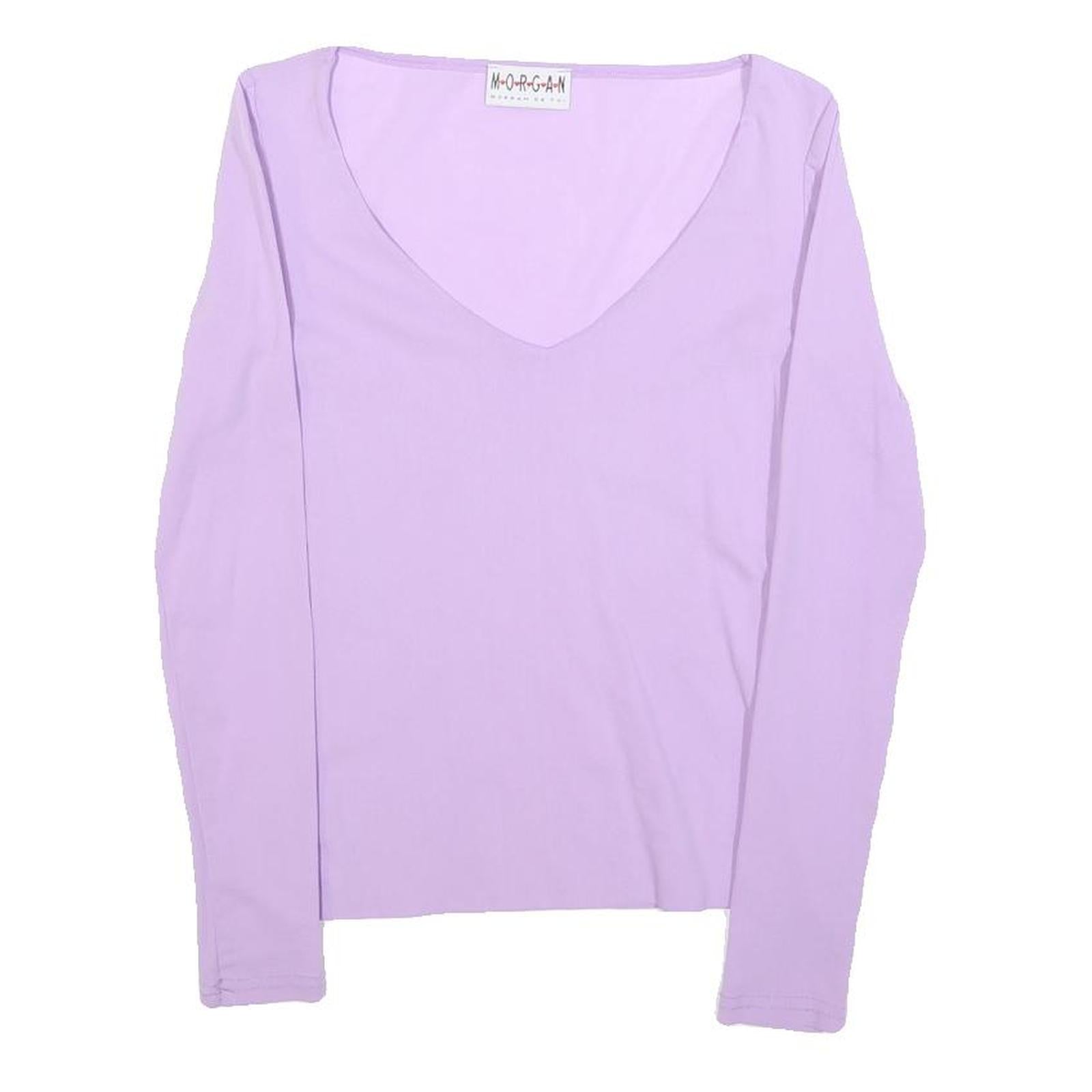 MORGAN Womens Lilac Basic Top Long Sleeve V-Neck M Lightweight Stretch Refurbished - N/A refurbished available on Cerqular