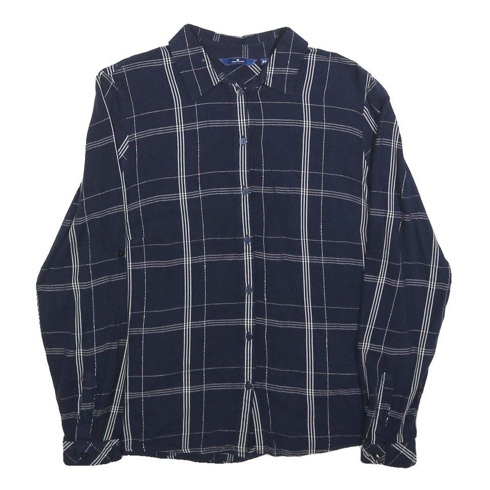 TOM TAILOR Womens Blue Check Shirt S Cotton Blend Button Down Long Sleeve Refurbished - N/A refurbished available on Cerqular