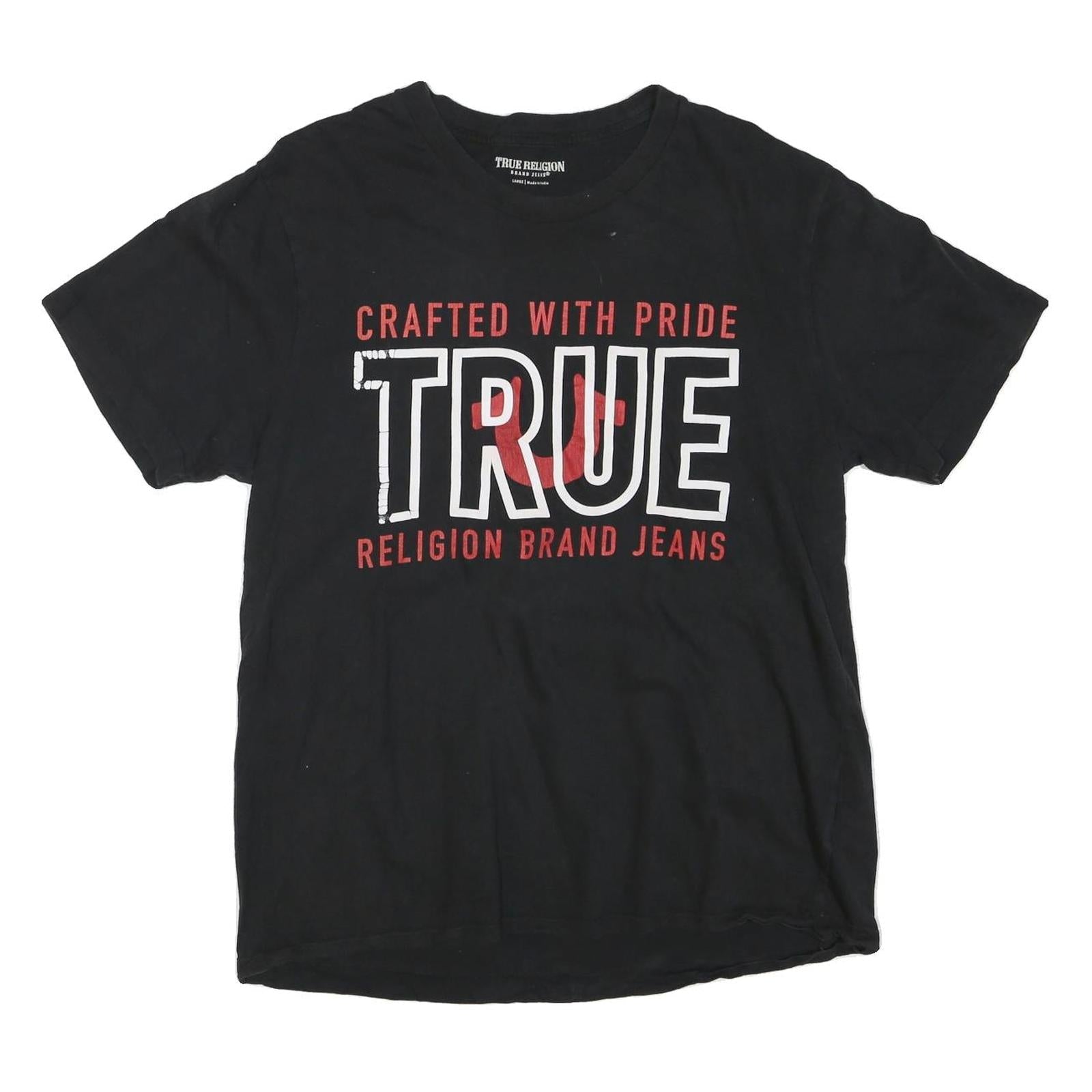 TRUE RELIGION Mens Black L Cotton Blend Graphic T-Shirt Crew Neck Short Sleeve Refurbished - N/A refurbished available on Cerqular