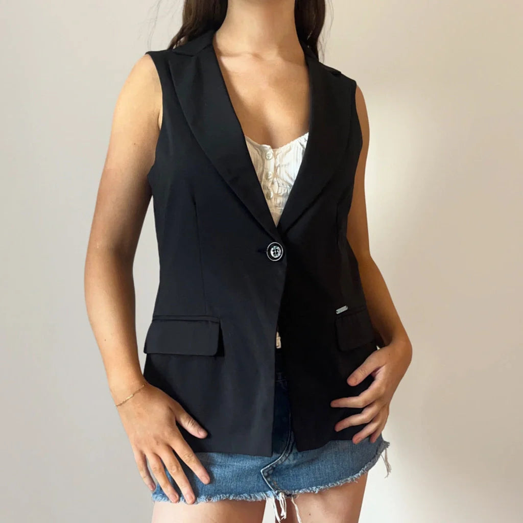 Floria Waistcoat - Medium Black Polyester Blend | Size: medium Refurbished - Thrifted (note: this is a term often used to describe second- refurbished available on Cerqular