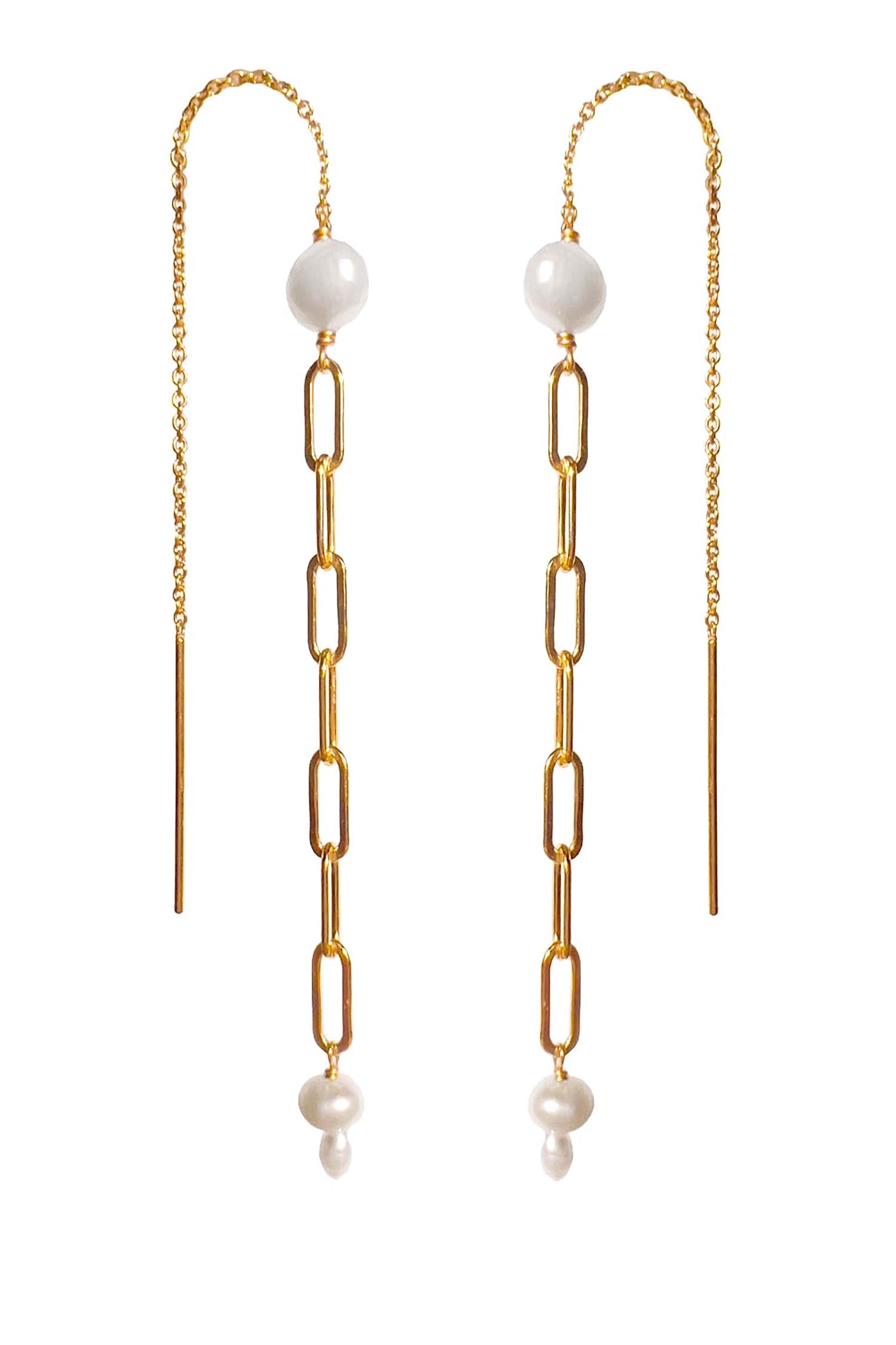 Mae Paperclip Chain and Pearl Threader Earrings in Gold | Size: 7 inch Refurbished - N/A (There is no well-known brand by the name "A refurbished available on Cerqular