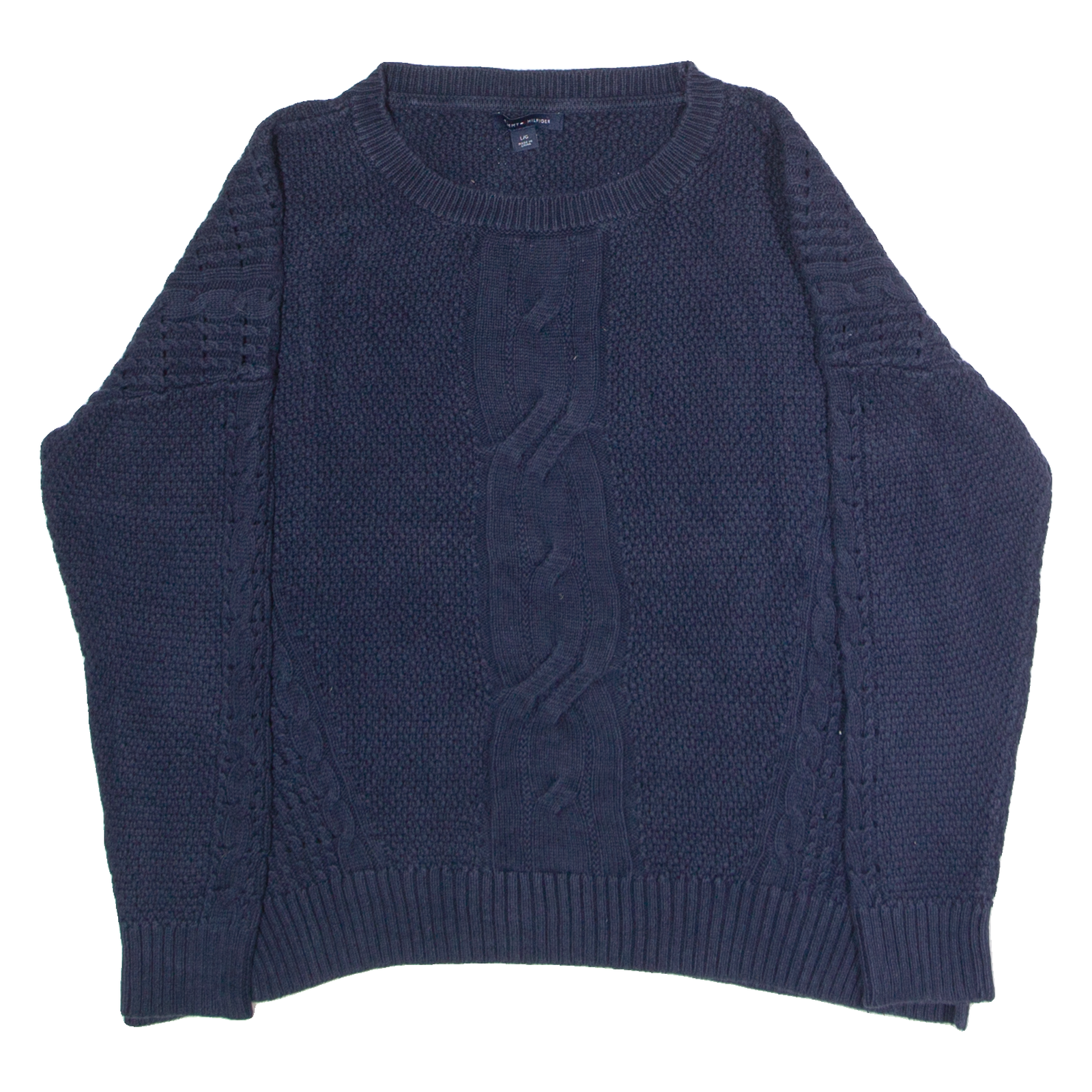 TOMMY HILFIGER Womens Jumper Blue Crew Neck Cable Knit L Refurbished - N/A refurbished available on Cerqular