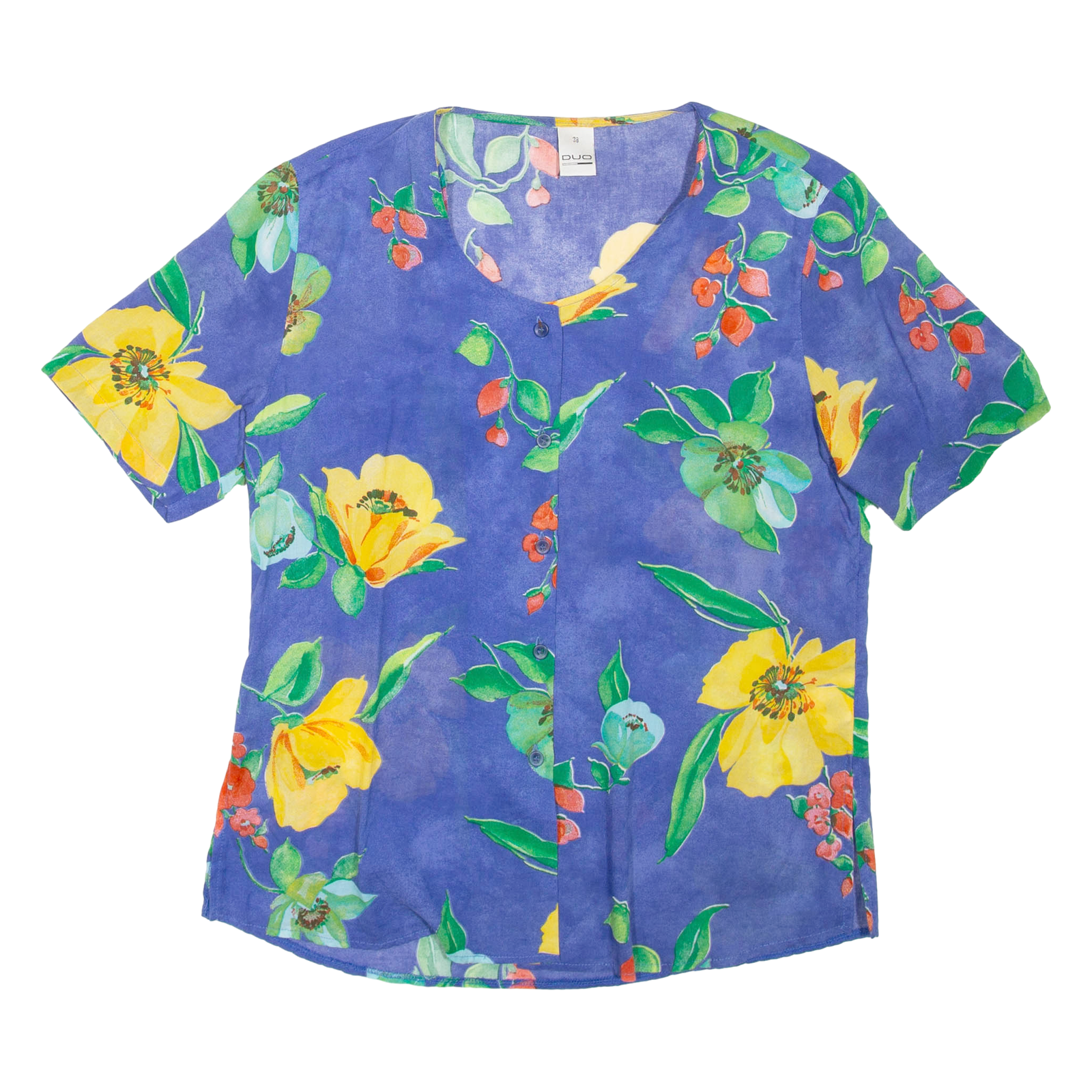 DUO Womens Printed Top Blue V-Neck Floral UK 12 Refurbished - N/A refurbished available on Cerqular