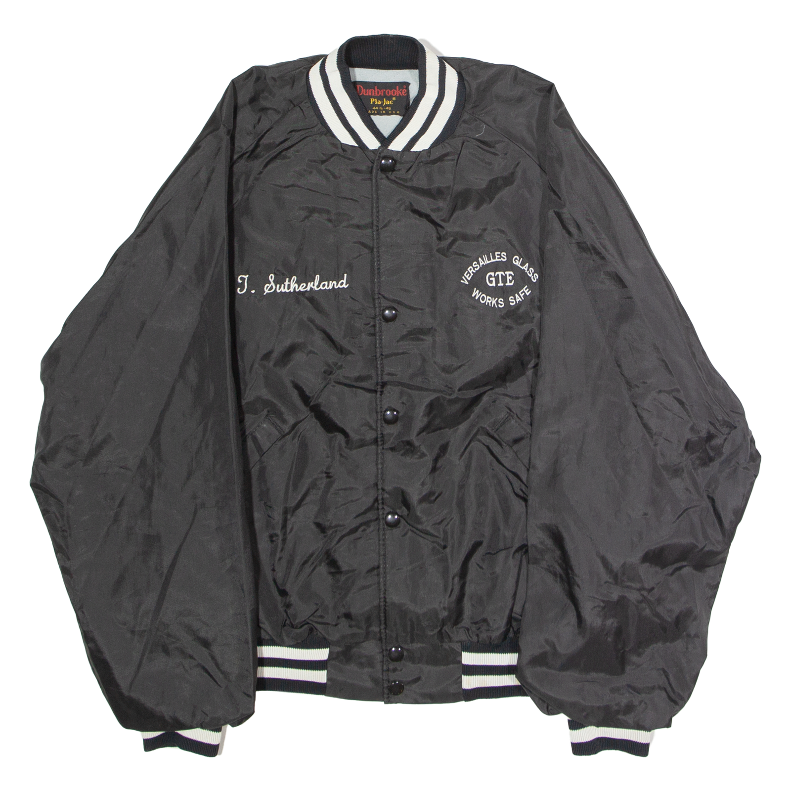 Buy DUNBROOKE Versailles Glass Works Safe GTE 'J.Sutherland' Mens Bomber Jacket Black 90s USA L Refurbished - $31.19 DUNBROOKE Versailles Glass Works Safe GTE 'J.Sutherland' Mens Bomber Jacket Black 90s USA L Refurbished - N/A refurbished available on Cerqular