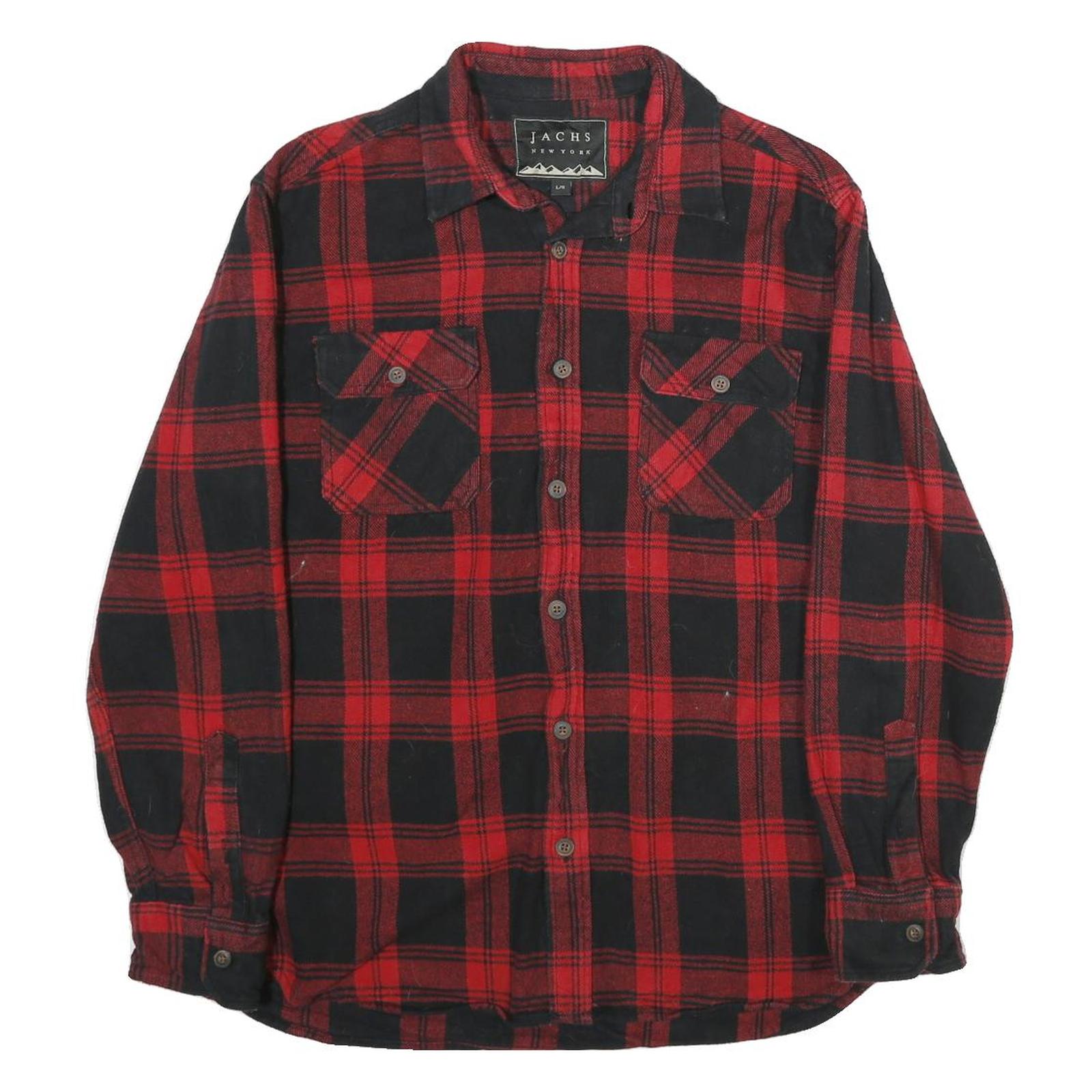JACHS Mens Red & Black Check Shirt L Button-Down Long Sleeve Cotton Flannel Refurbished - N/A refurbished available on Cerqular