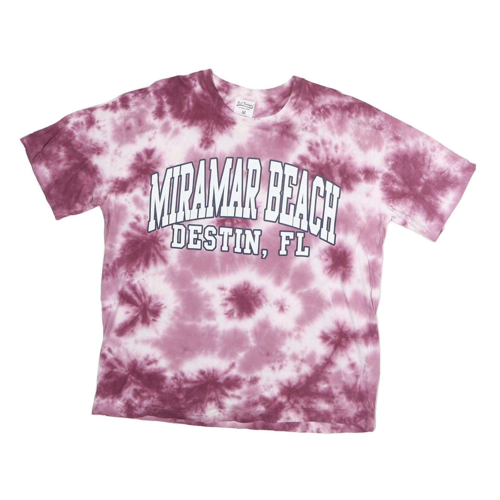 U.S. VINTAGE Womens Pink Tie Dye Miramar Beach Cotton T-Shirt M Crew Neck Short Refurbished - N/A refurbished available on Cerqular