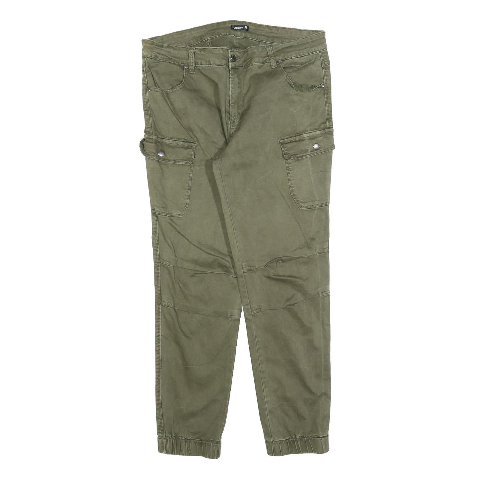 CHICOREE Womens Cotton Blend Olive Slim Cargo Trousers W34 L26 Casual Zip Refurbished - N/A refurbished available on Cerqular
