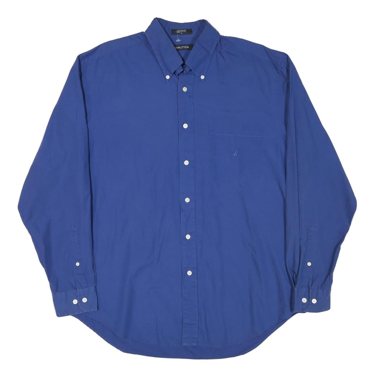 NAUTICA Mens Blue Button-Down Shirt L Classic Cotton Blend Long Sleeve Casual Refurbished - N/A refurbished available on Cerqular