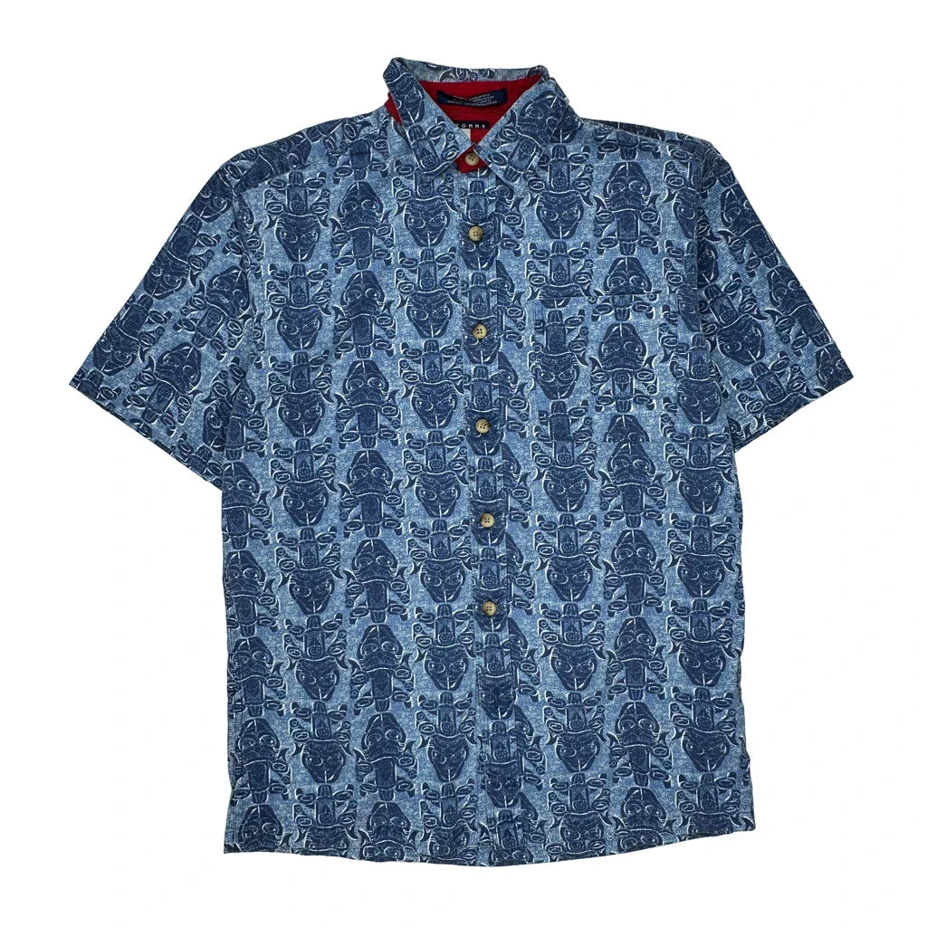 Tommy Hilfiger Short Sleeve Shirt - Large Blue Cotton Refurbished - Thrifted (note: this is a term often used to describe second- refurbished available on Cerqular