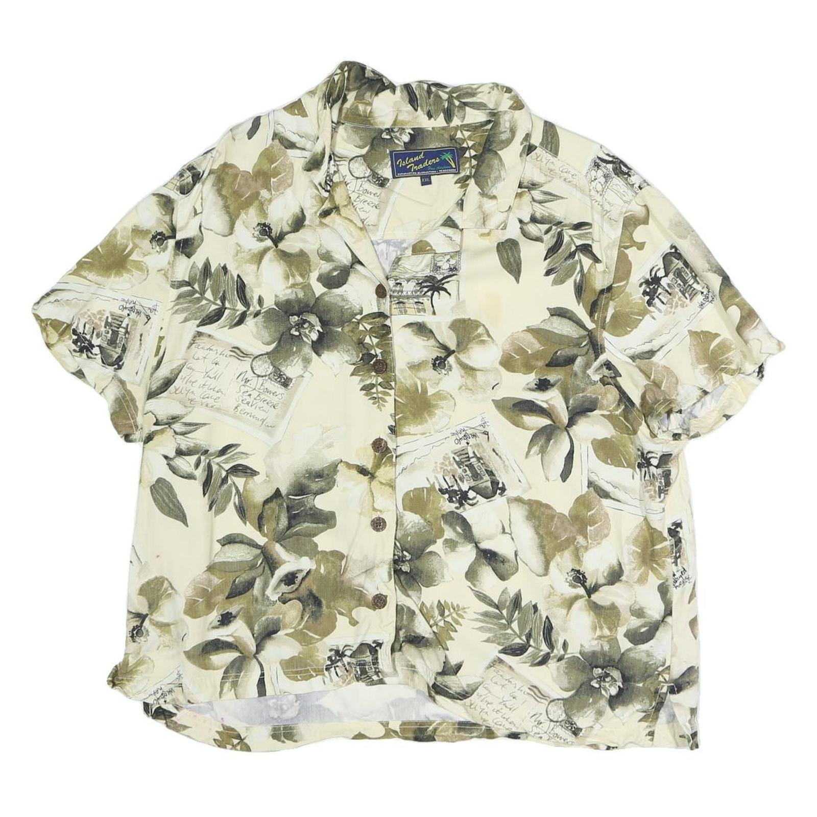 ISLAND TRADERS Womens Cream Floral Print Shirt Short Sleeve Collared XL Hawaiian Refurbished - N/A refurbished available on Cerqular