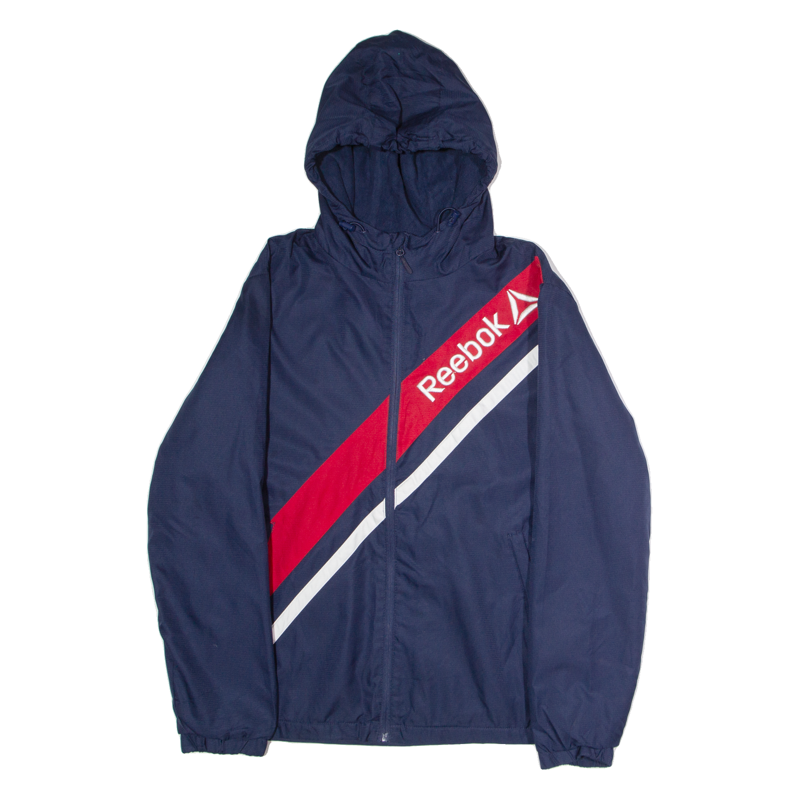REEBOK Fleece Lined Mens Jacket Blue Hooded Striped L Refurbished - N/A refurbished available on Cerqular