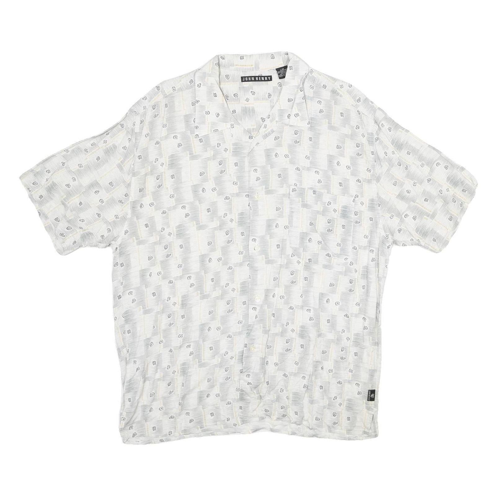 JOHN HENRY Mens White Pattern Shirt L Lightweight Casual Viscose Refurbished - N/A refurbished available on Cerqular