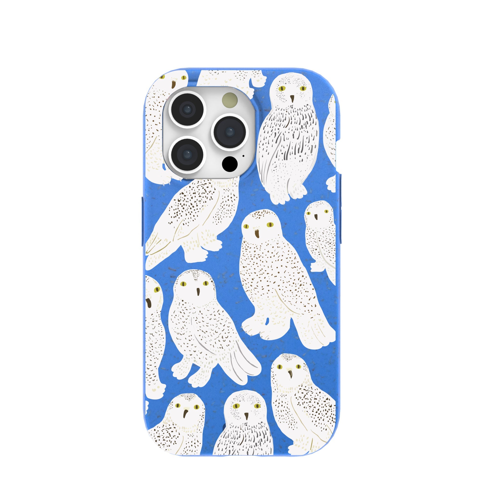 Electric Blue Snowy Owls iPhone 15 Pro Case Refurbished - Pela Case refurbished available on Cerqular