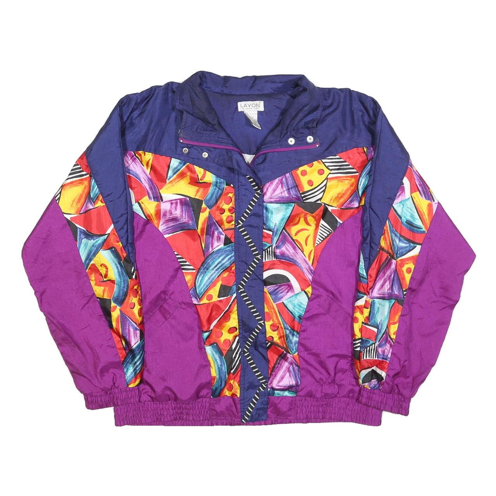 LAVON Womens Blue & Purple Abstract Pattern Zip Nylon Jacket L Fashion Outerwear Refurbished - N/A refurbished available on Cerqular
