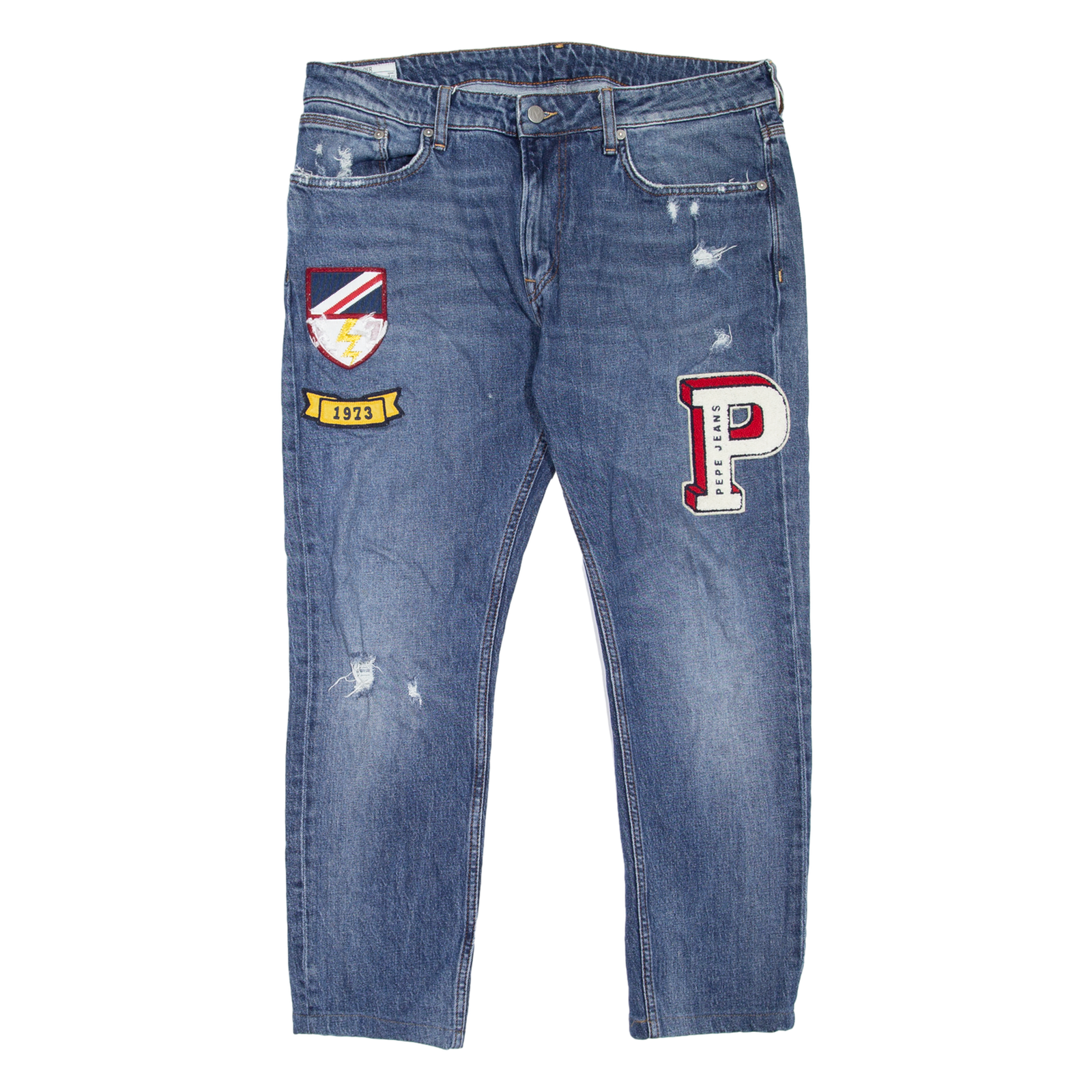 PEPE JEANS Stanley Distressed Mens Jeans Blue Tapered Stone Wash W33 L26 Refurbished - N/A refurbished available on Cerqular