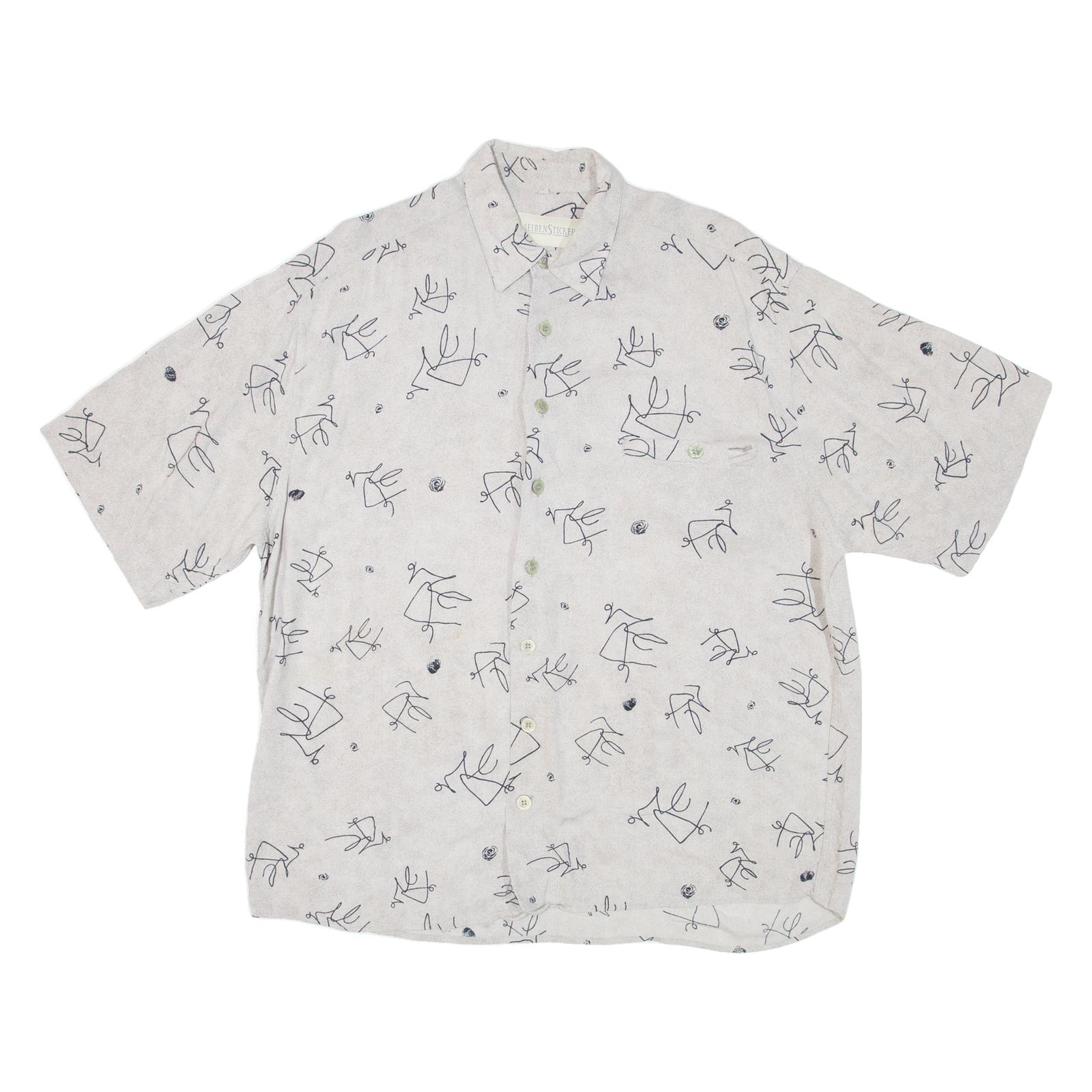 SEIDEN STICK Mens Shirt Grey 90s Crazy Pattern L Refurbished - N/A refurbished available on Cerqular
