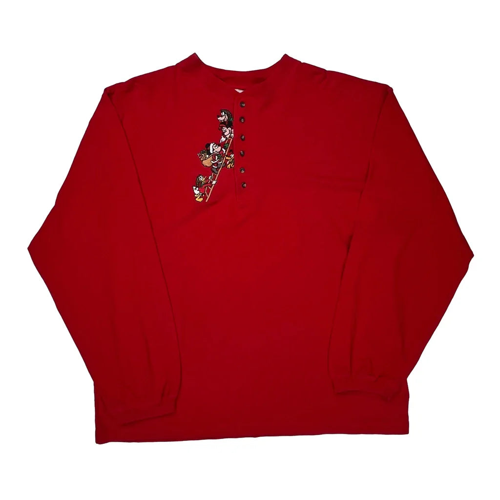 Mickey Mouse Characters Mickey Inc Long Sleeve T-Shirt - XL Red Cotton Refurbished - Thrifted (note: this is a term often used to describe second- refurbished available on Cerqular