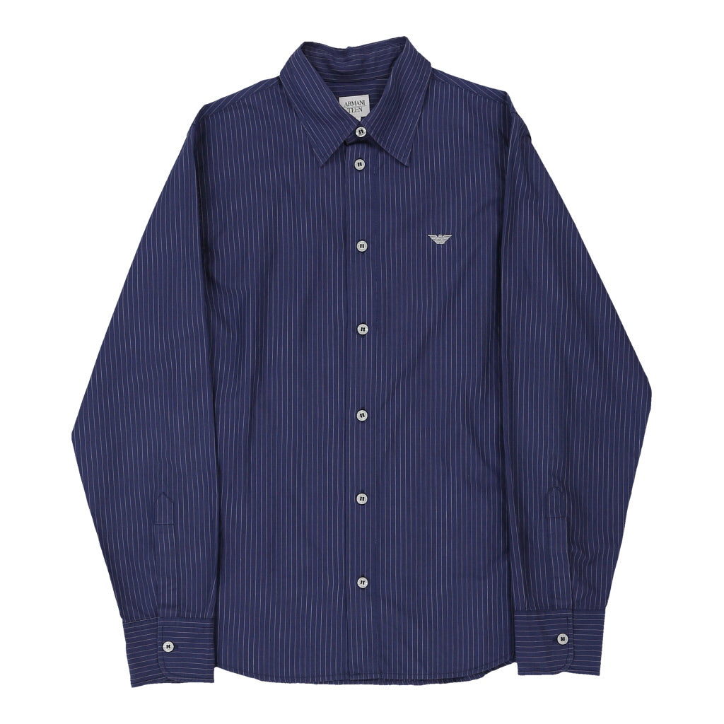 Buy Age 14 Teen Armani Striped Shirt - Medium Blue Cotton | Size: medium Refurbished - $28.01 Age 14 Teen Armani Striped Shirt - Medium Blue Cotton | Size: medium Refurbished - N/A (Preloved Designer is not a specific brand, it refurbished available on Cerqular