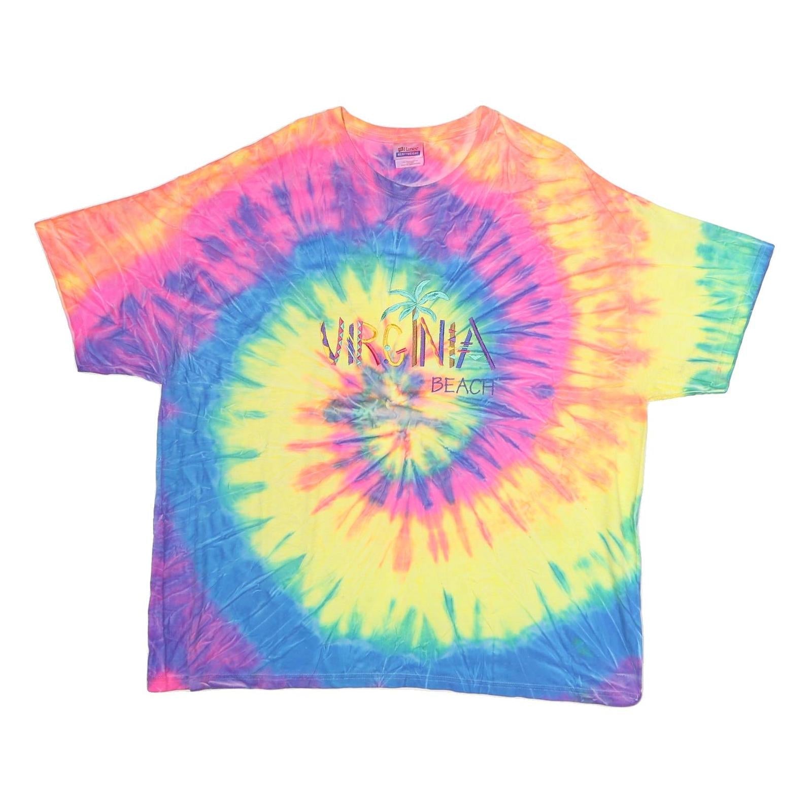 HANES Mens Tie Dye Rainbow Virginia Beach Graphic T-Shirt 2XL Short Sleeve Crew Refurbished - N/A refurbished available on Cerqular
