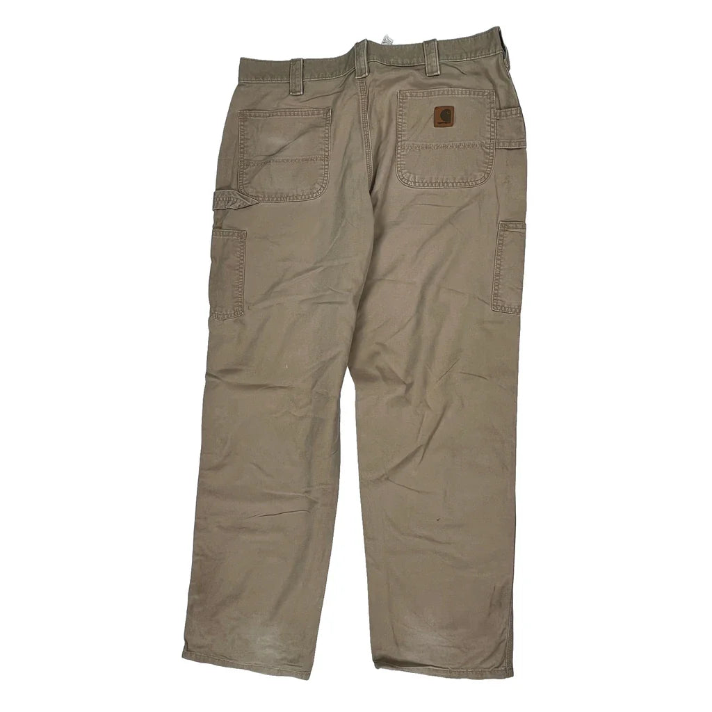 Carhartt Carpenter Trousers - 36W 31L Khaki Cotton Refurbished - Thrifted (note: this is a term often used to describe second- refurbished available on Cerqular