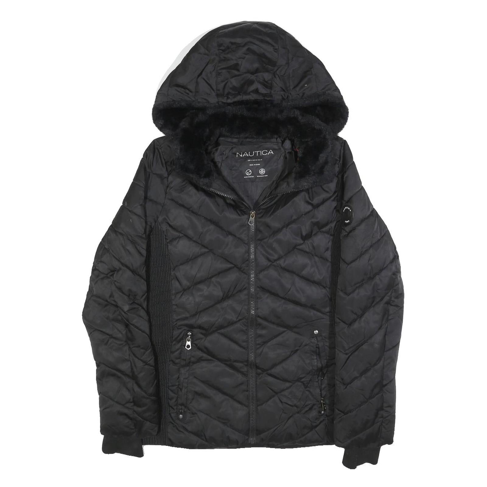 NAUTICA Womens Black Quilted Zip Jacket S Polyester Blend Hooded Refurbished - N/A refurbished available on Cerqular