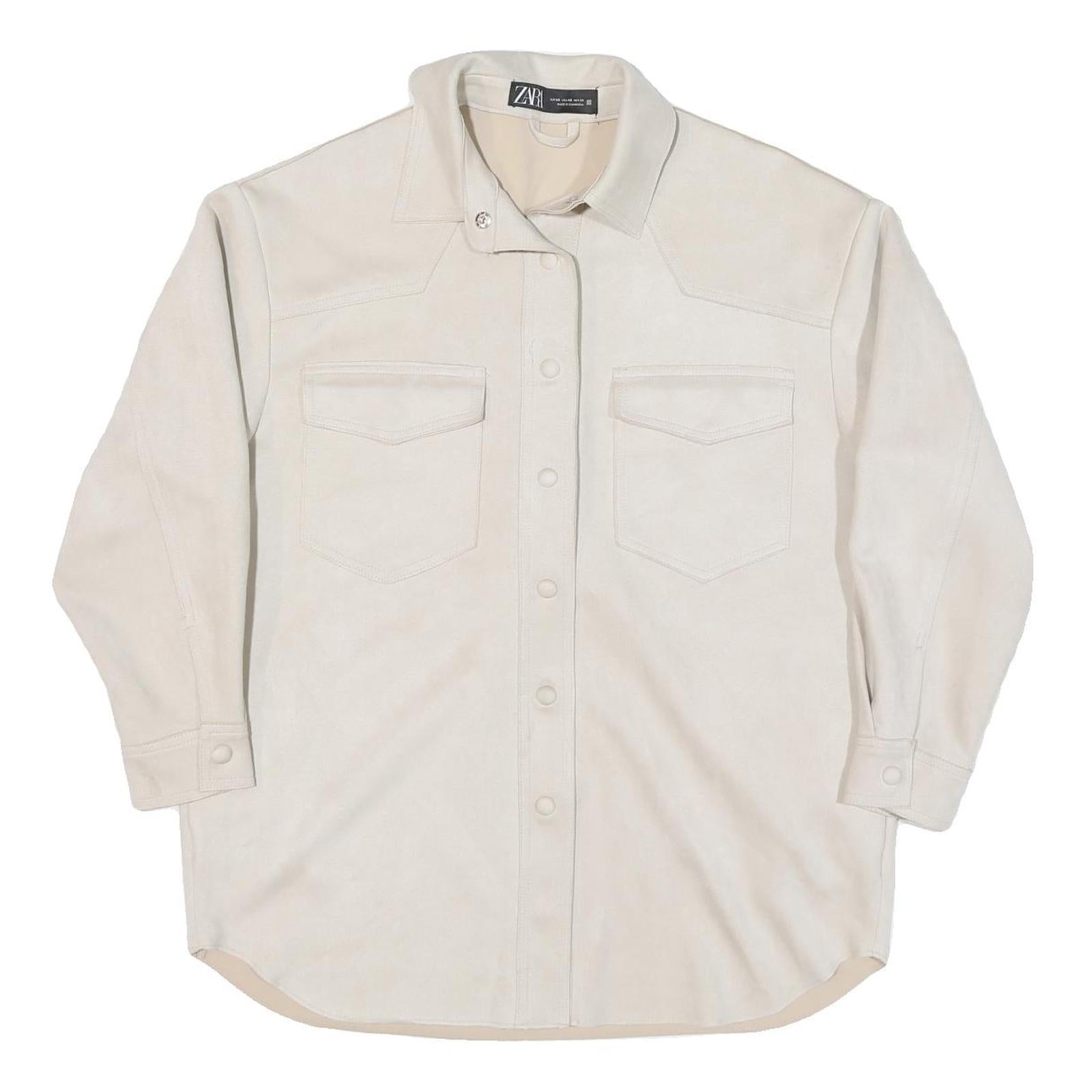 ZARA Womens Cream Button Jacket XS Polyester Blend Plain Minimalist Casual Refurbished - N/A refurbished available on Cerqular