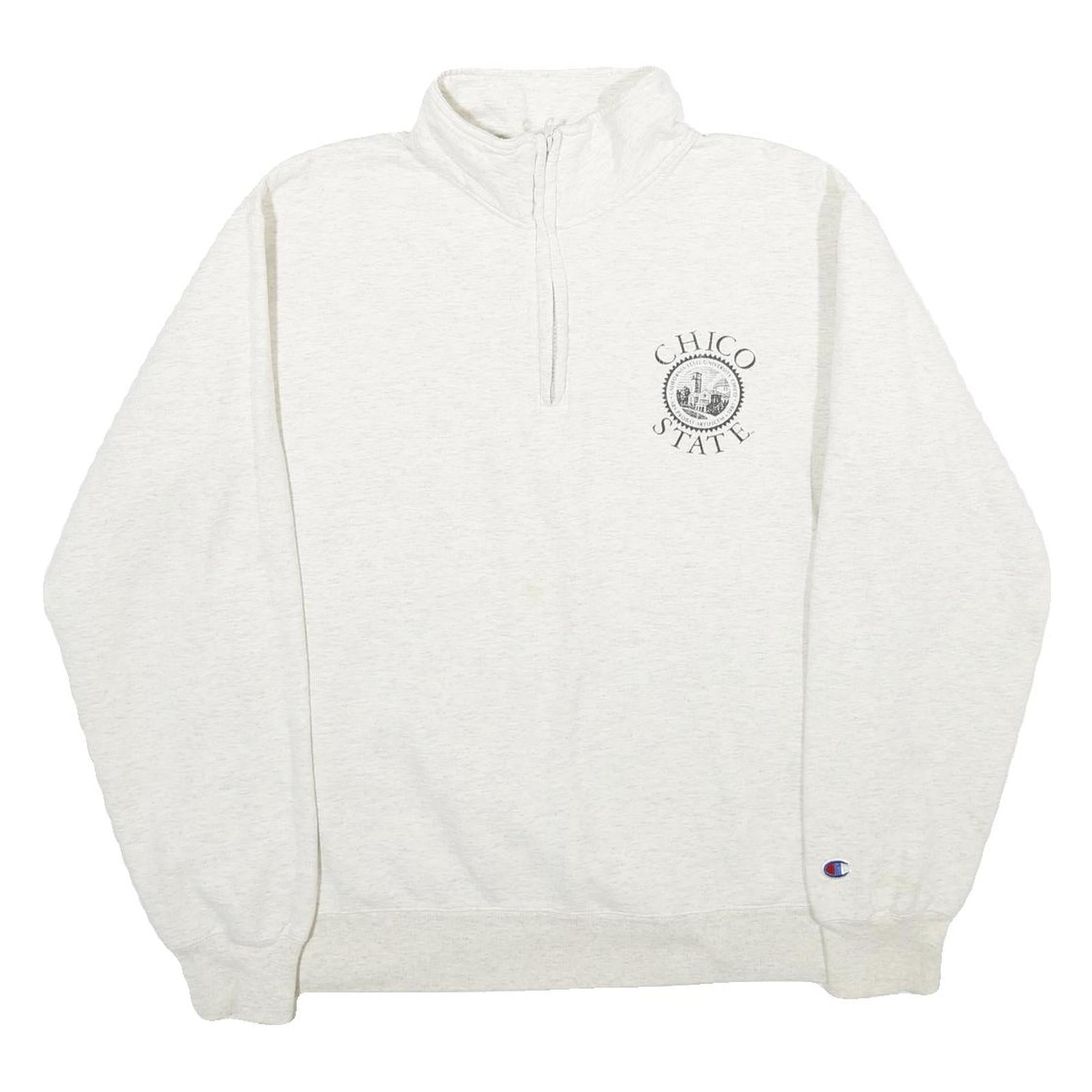 CHAMPION Mens Cream Chico State Half Zip M Cotton Blend Pullover Sweatshirt Refurbished - N/A refurbished available on Cerqular