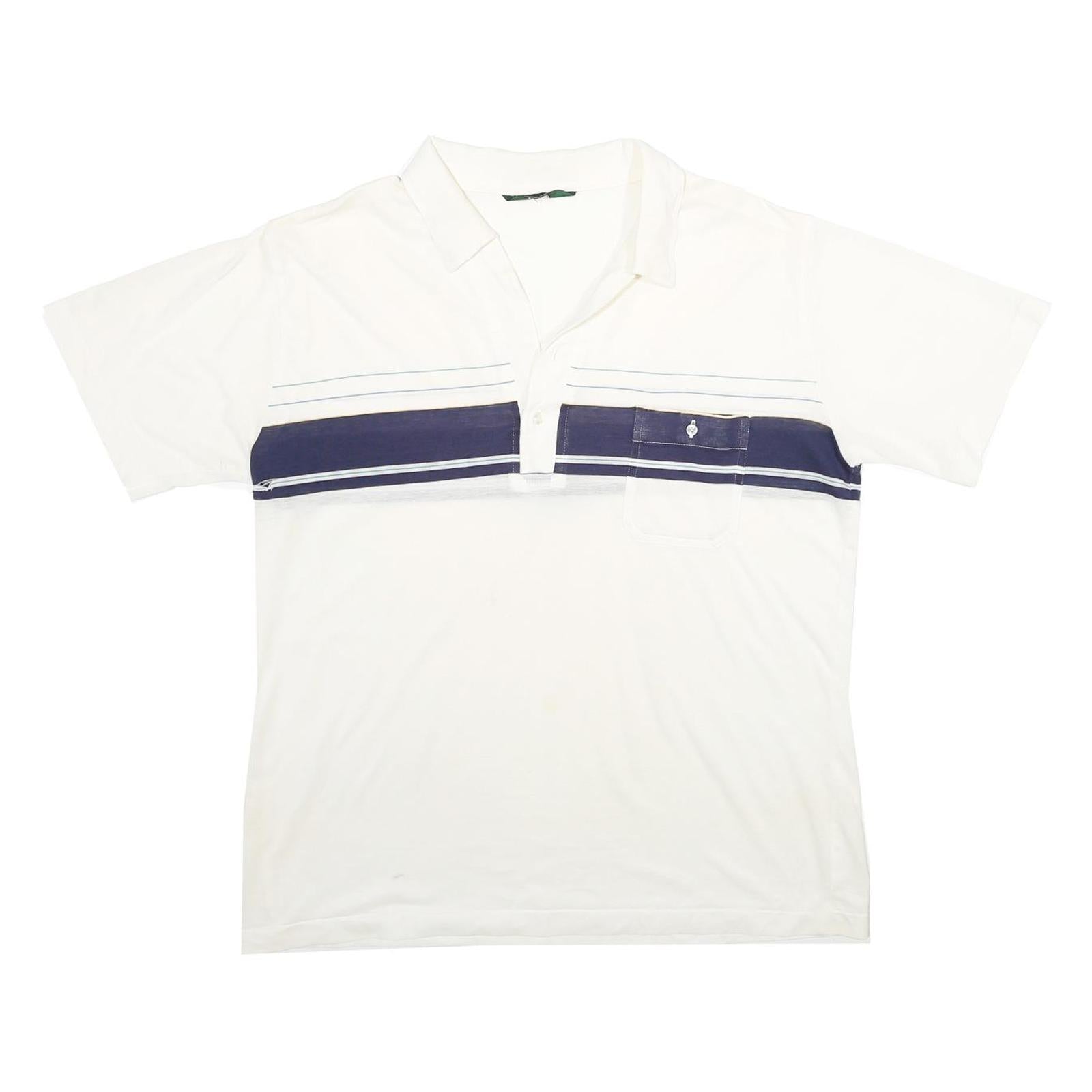 YOUR COLLECTION Mens White & Navy Stripe Short Sleeve Polo Shirt XL Chest Pocket Refurbished - N/A refurbished available on Cerqular