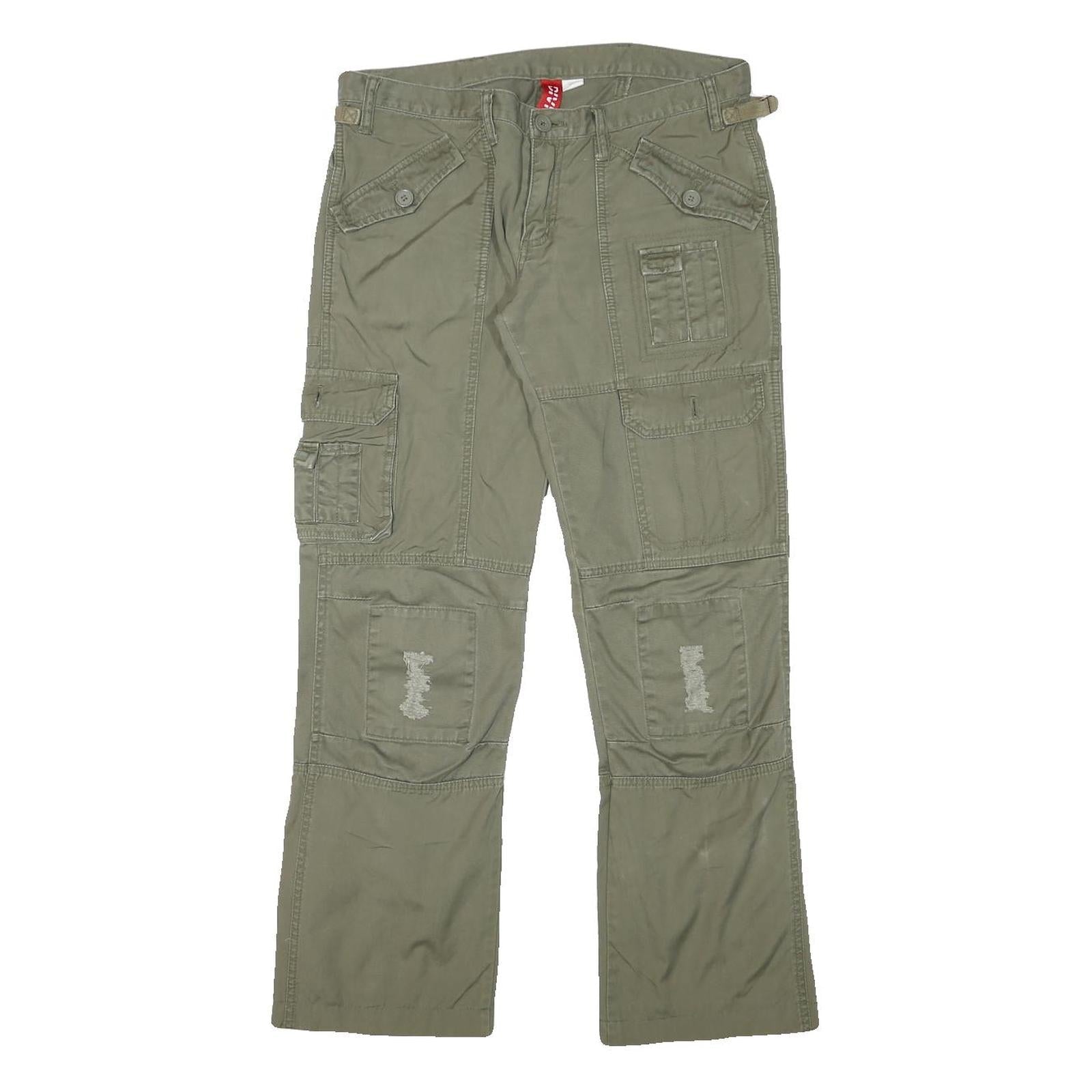 H&M Womens Cotton Blend Green Regular Straight Trousers W32 L28 Utility Style Refurbished - N/A refurbished available on Cerqular