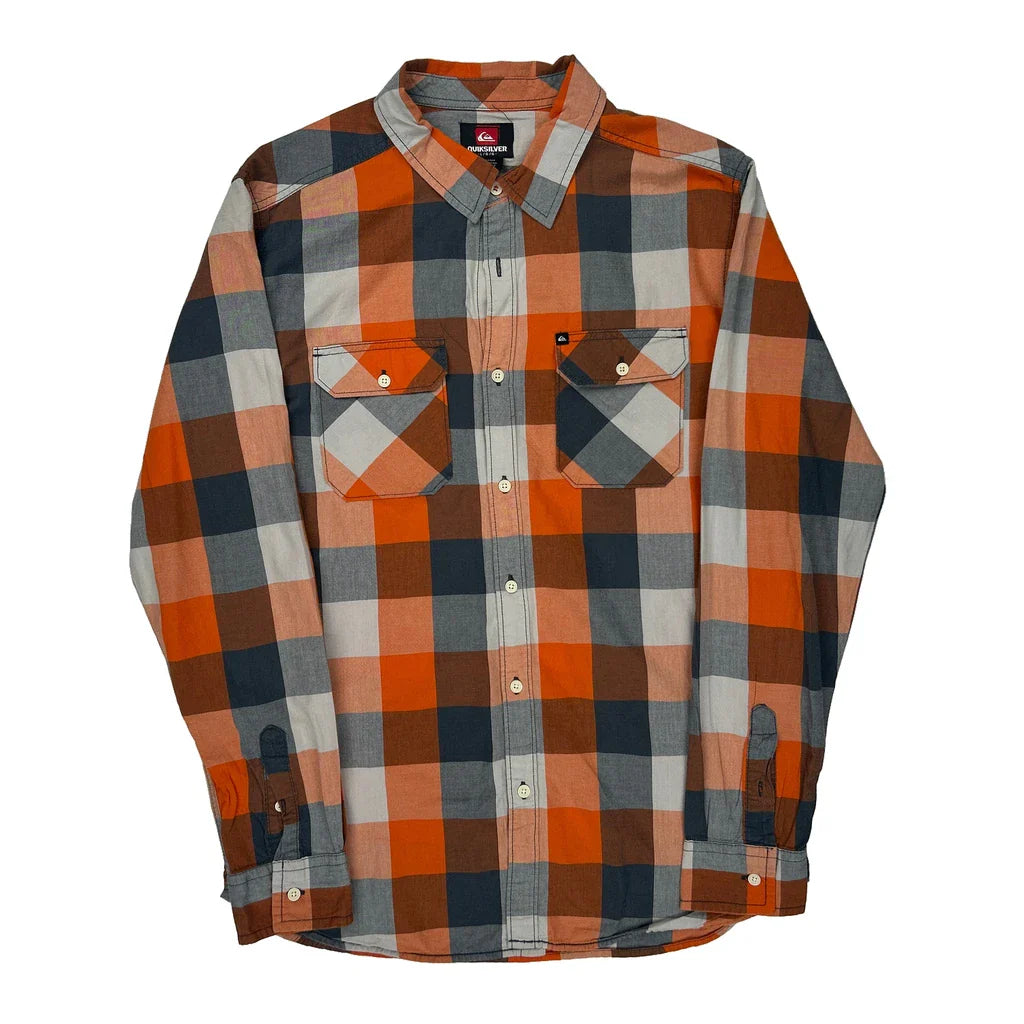 Quiksilver Checked Flannel Shirt - Large Blue Cotton Refurbished - Thrifted (note: this is a term often used to describe second- refurbished available on Cerqular