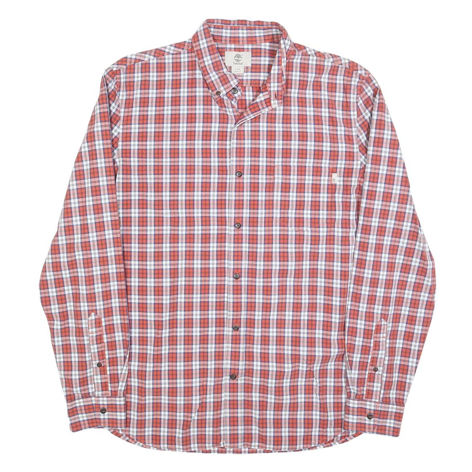 TIMBERLAND Mens Red & White Check Shirt L Cotton Blend Casual Long Sleeve Button Refurbished - N/A refurbished available on Cerqular