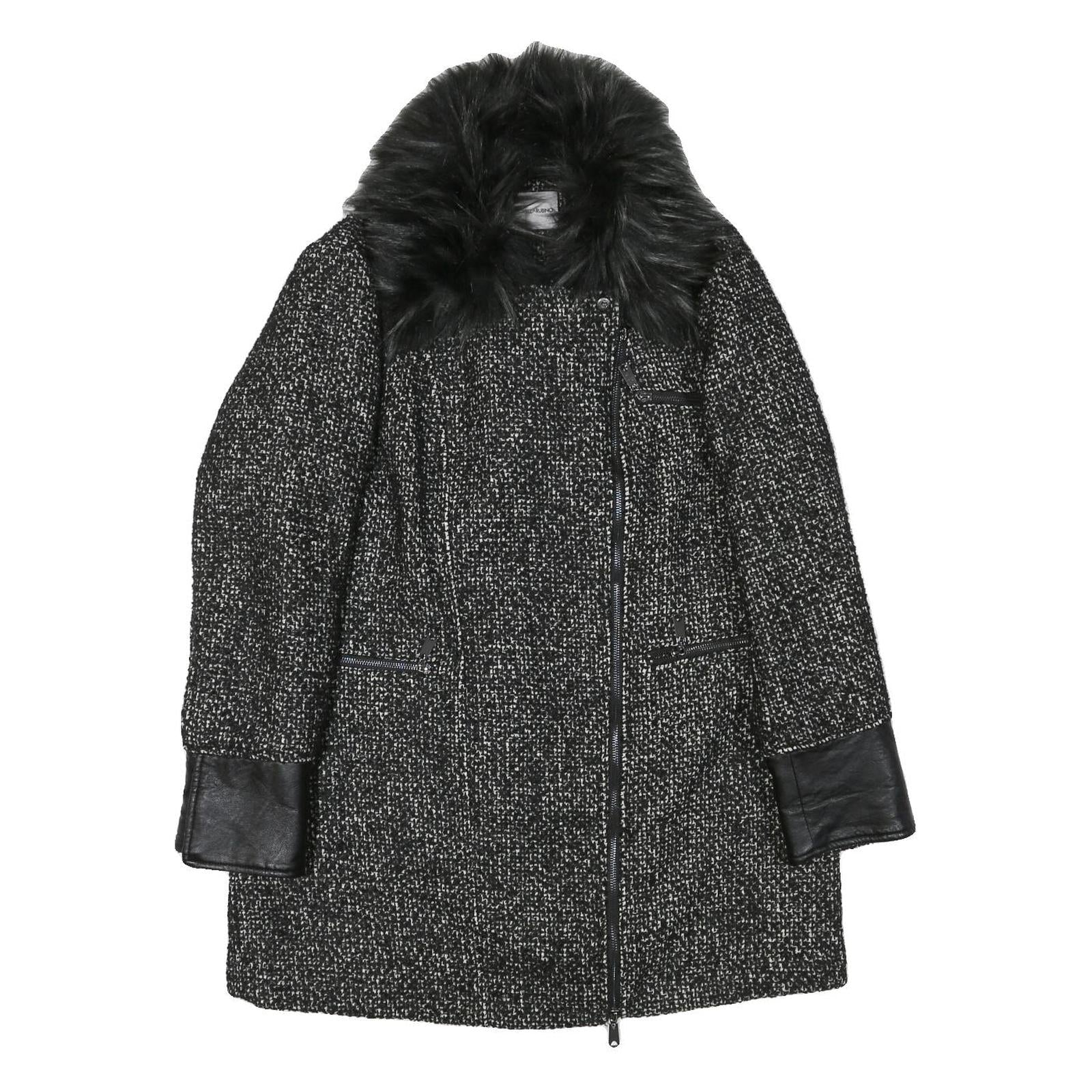 FIORELLI RUBINO Womens Black & Grey Tweed Wool Blend Jacket M Zip Faux Fur Refurbished - N/A refurbished available on Cerqular