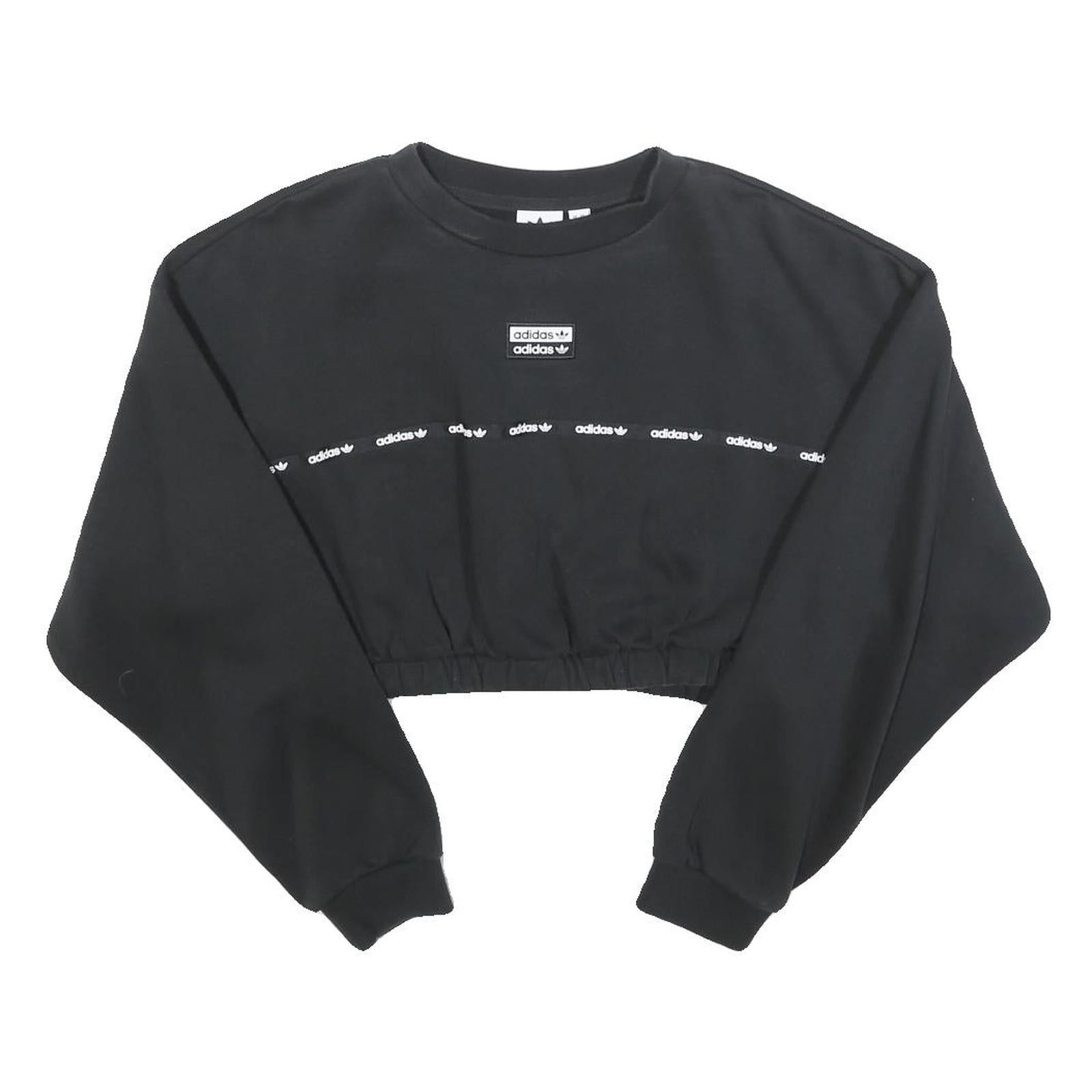 ADIDAS Womens Black Cropped Sweatshirt UK 14 Logo Print Cotton Blend Pullover Refurbished - N/A refurbished available on Cerqular